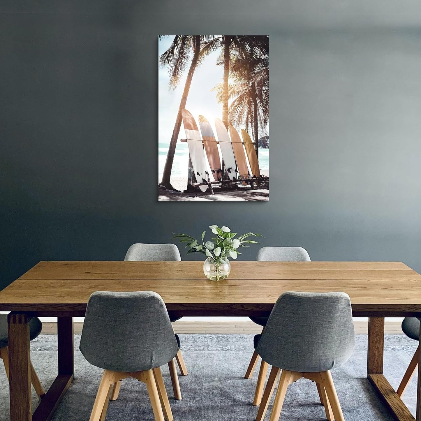 Hardy Gallery Palm Tree Wall Art Surfboard Pictures: Beach Scene Painting Coastal Wall Decor Seaside Artwork Surfing Ocean Print in Beach Canvas for Living Room 45"x30"