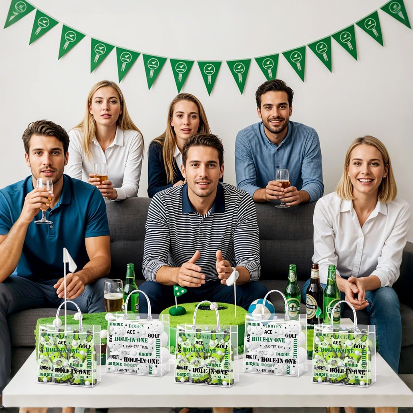 Liobelon 24 Pieces Golf Clear PVC Gift Bag with Handles Transparent Golf Goodie Bags 8 x 8 x 3.2Inch Sport Theme Party Favor Bag for Birthday Holiday Sports Team