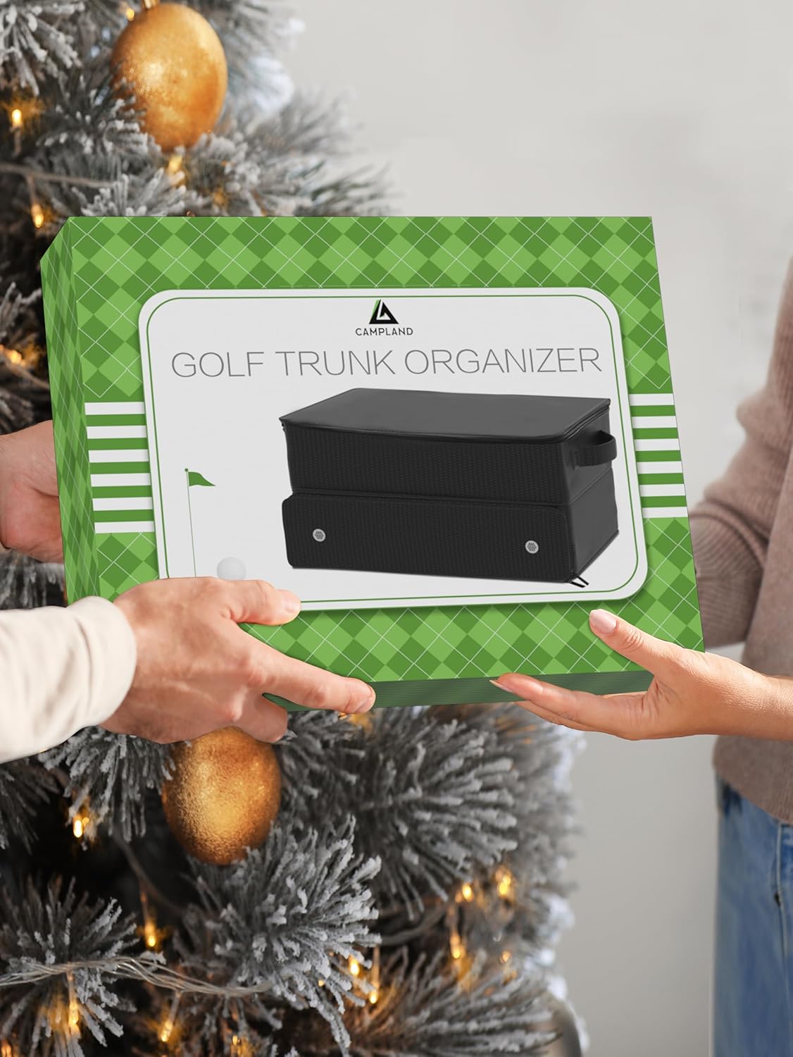 CAMPLAND 2 Layer Trunk Organizer, Waterproof Car Locker for 2 Pair Shoes, Durable Trunk Storage for Balls, Tees, Clothes, Gloves, Accessories, Golf Gifts