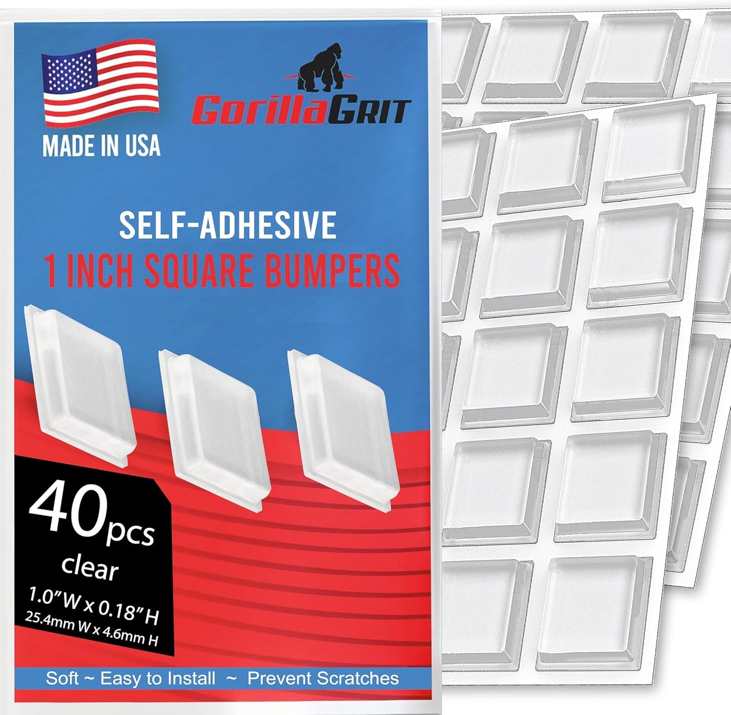 Clear Rubber Bumpers Large - Rubber Feet for Cutting Boards - Glass Table Top Bumpers, Picture Frame Spacers, Self Adhesive Furniture Pads - 1 Inch Square Self Stick Pads - 40 PCs