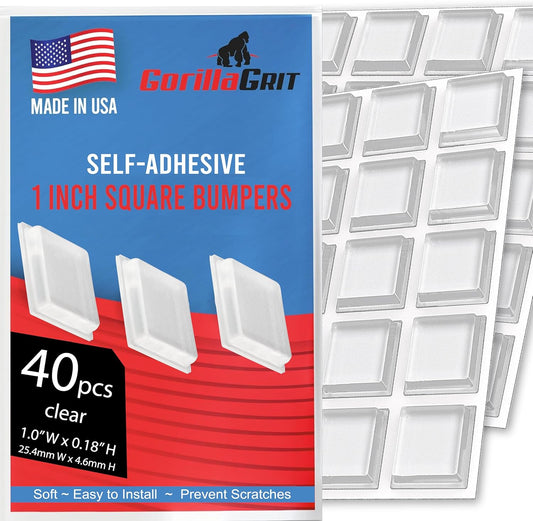 Clear Rubber Bumpers Large - Rubber Feet for Cutting Boards - Glass Table Top Bumpers, Picture Frame Spacers, Self Adhesive Furniture Pads - 1 Inch Square Self Stick Pads - 40 PCs
