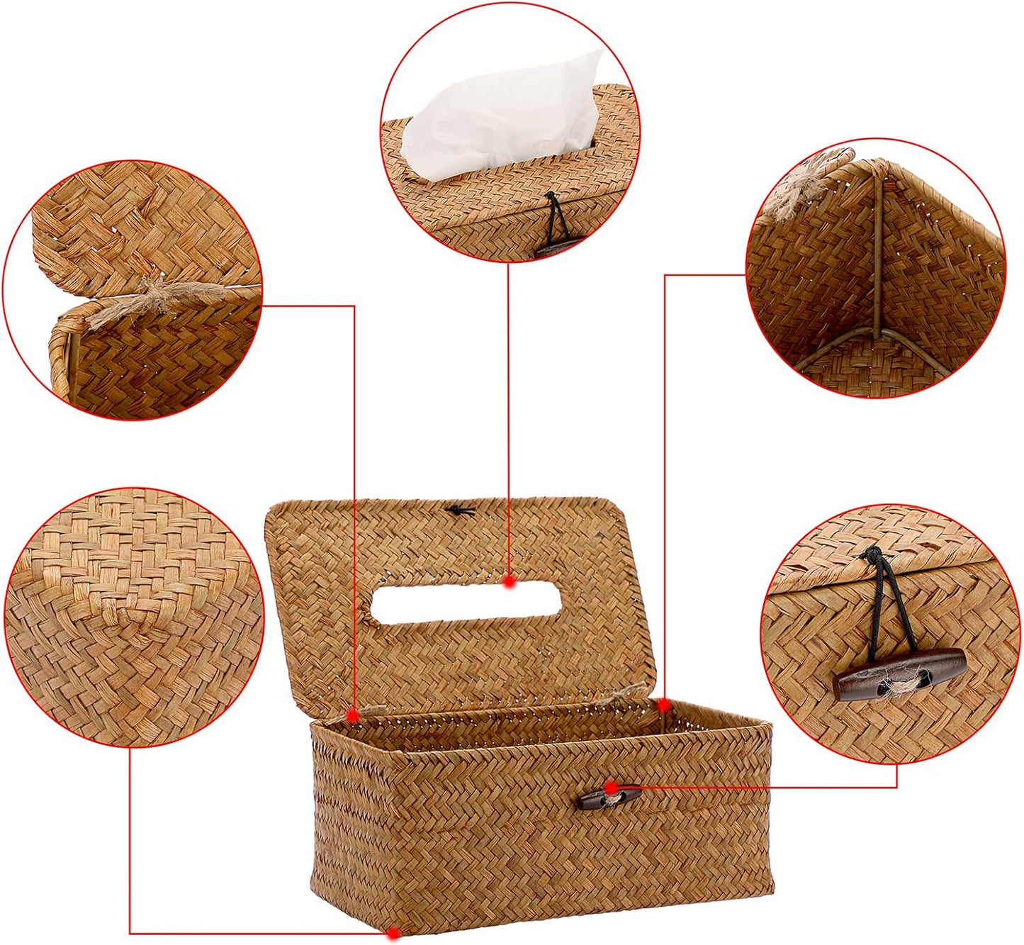 Sumnacon Tissue Box Cover Rectangle Tissue Box Seagrass Tissue Box Holder Woven Tissue Holder Decorative Tissue Cover for Bathroom Tissue Box Cover Rectangular for Home Office Table Caramel