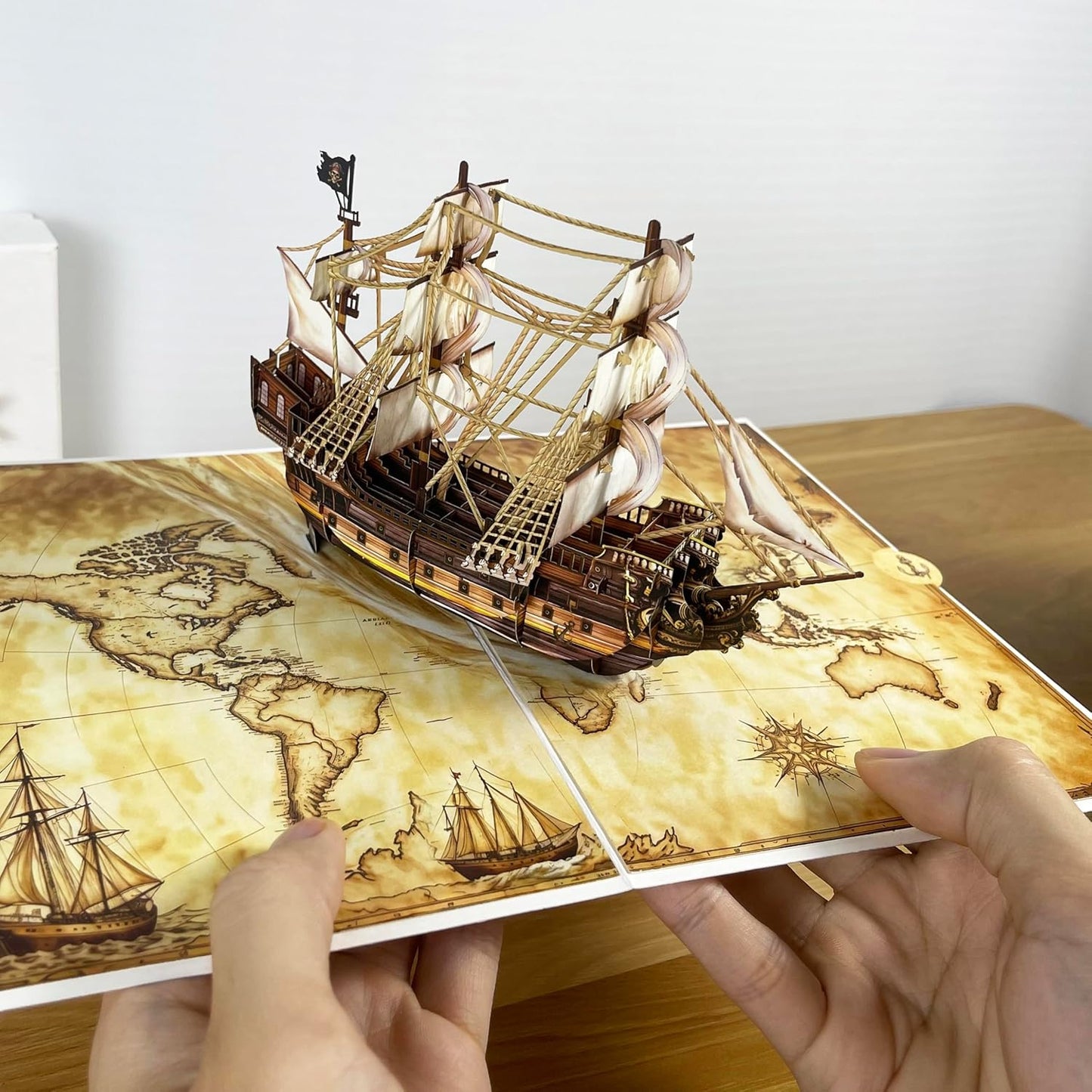 3D Pirate Ship Popup Card - Handmade Nautical Paper Art for Birthday, Anniversary, Christmas, Father’s Day - Unique Gift for Him, Her, Dad, Son, Husband, Pirate Lover