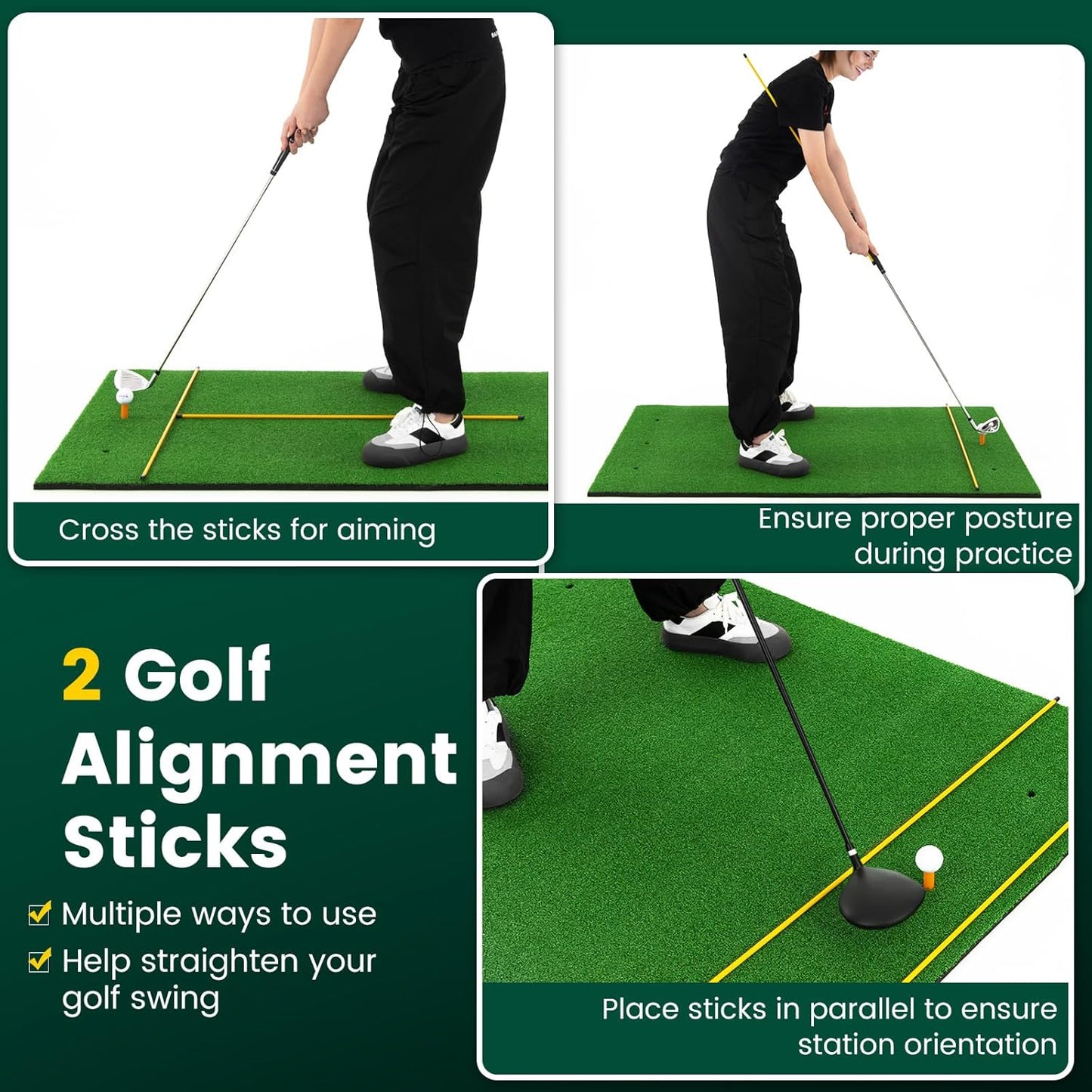 Goplus Golf Mat, 5x3ft/5x4ft Golf Hitting Mat 20/25/27/32mm Thick w/2 Alignment Sticks & 2 Golf Tees, Portable Artificial Turf Grass Training Mat Practice for Indoor Outdoor
