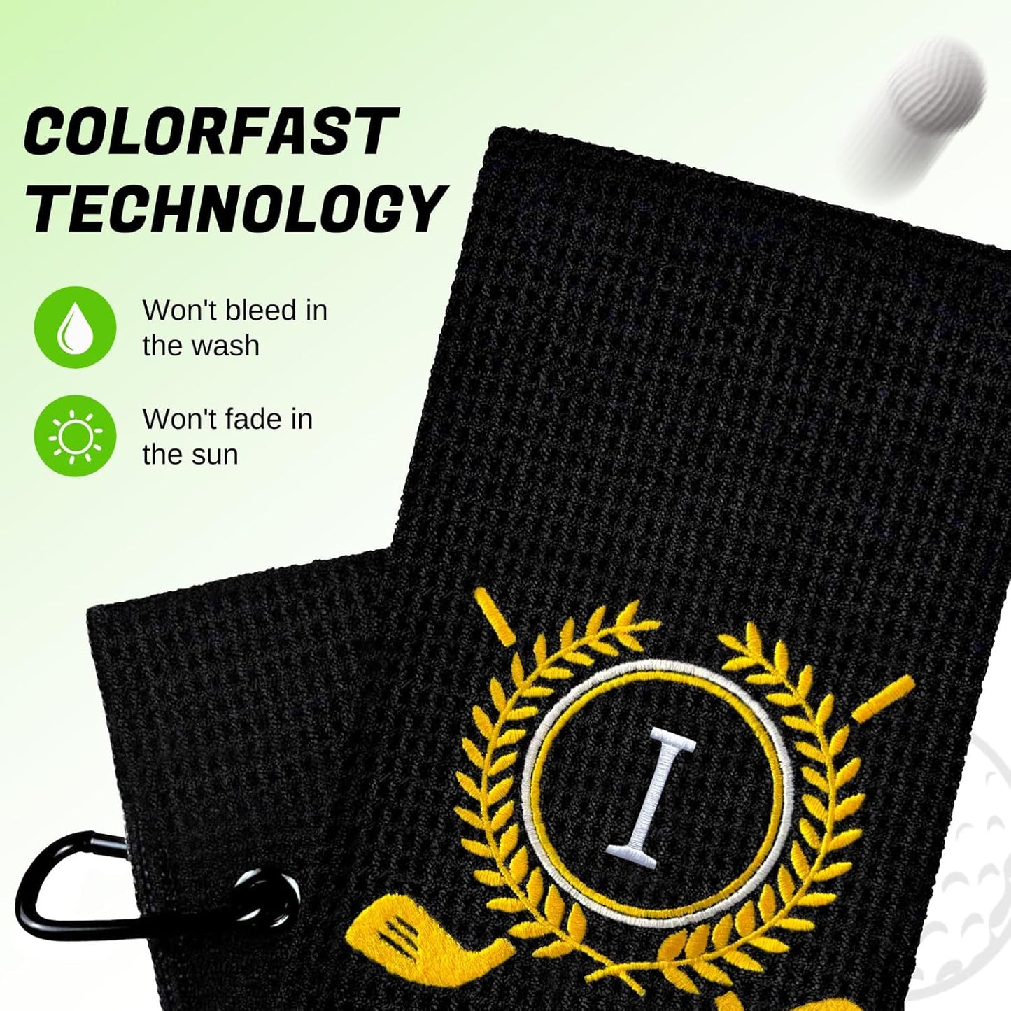 Personalized Golf Towels for Golf Bags - Microfiber Monogrammed Golf Towels for Men/Women, Retractable Brush Tool Kit with Club Groove Cleaner, Custom Golf Accessories for Golfers (Initial I)