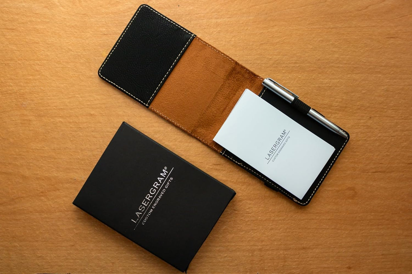 LaserGram Mini Padfolio with Notepad and Pen, Golfer Golfing, Personalized Engraving Included (Black with Silver)