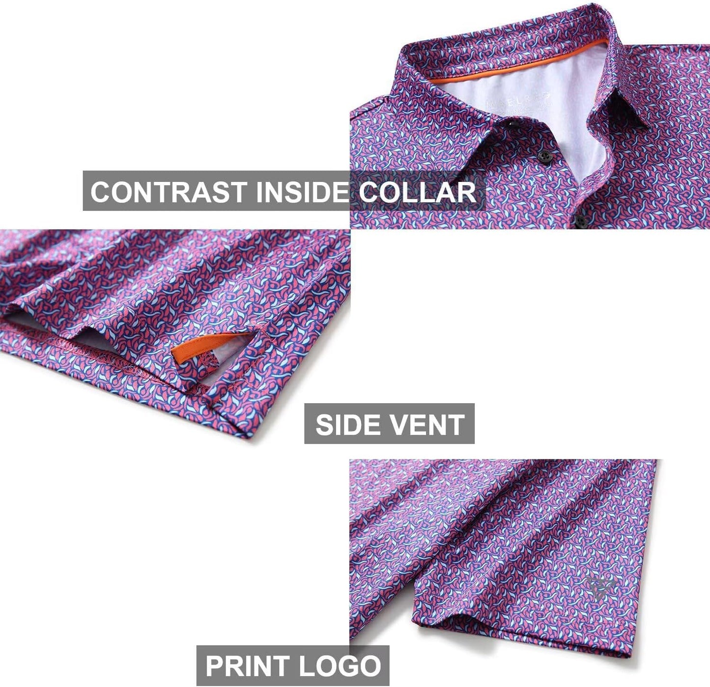 Golf Shirts for Men Dry Fit Short Sleeve Print Performance Moisture Wicking Polo Shirt