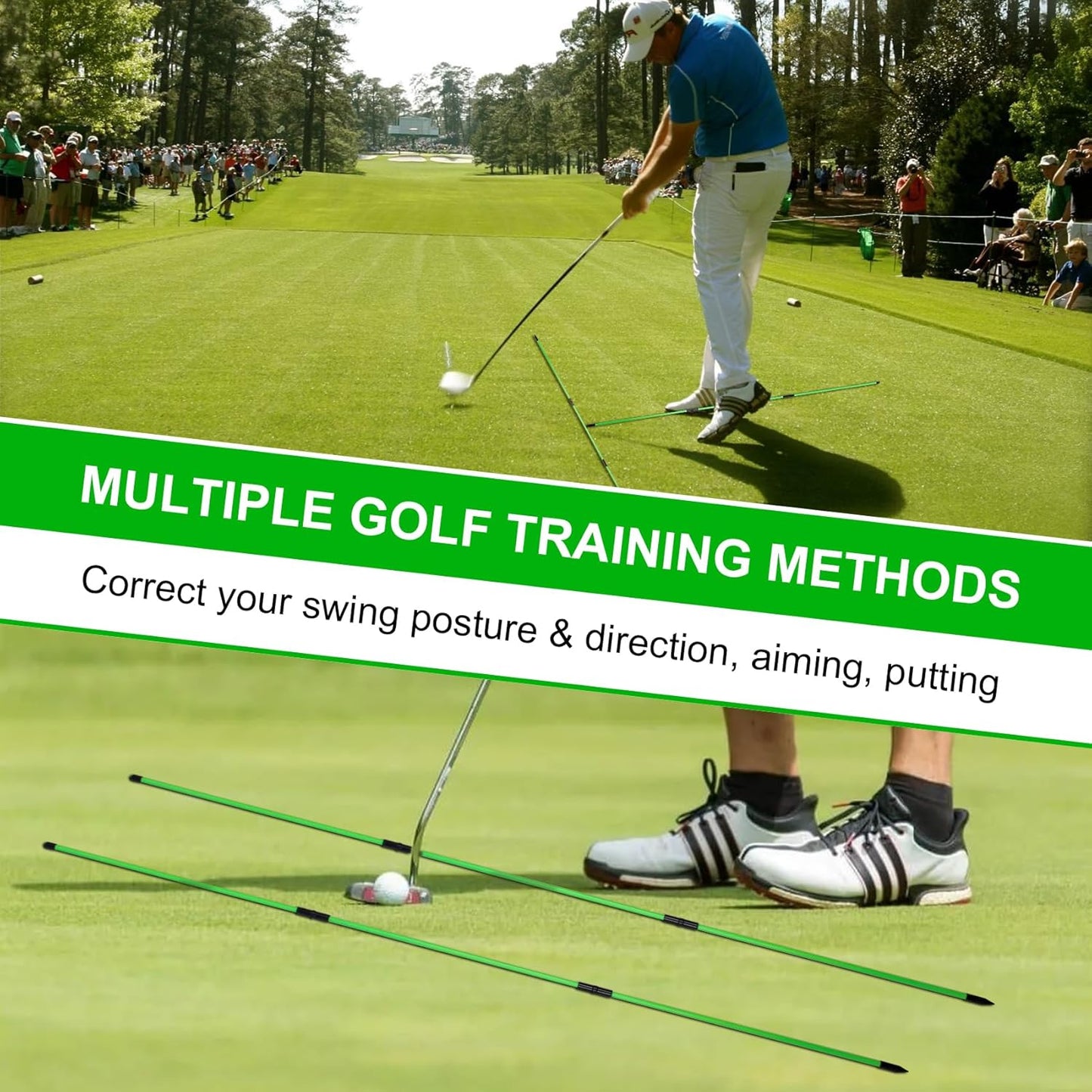 Retractable Golf Swing Trainer - Golf Swing Training Aid, Non-Slip Golf Grip Trainer, Strength & Tempo Training, Golf Alignment Sticks & Arm Band, Indoor Outdoor Golf Swing Practice