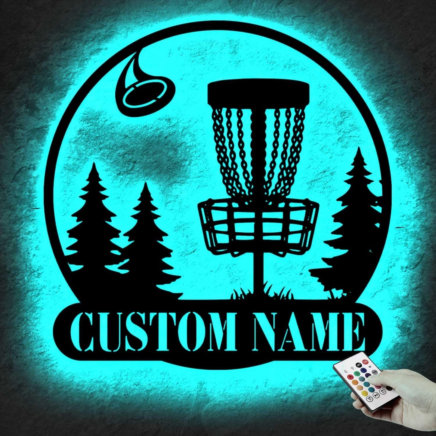 19th Hole Sign with LED Lights Metal Sign – Personalized Name Disc Golf Wall Light, Room Wall Decor for Men, Boys, or Teen Room, Great Father's Day, Gifts for Dad Model-Disc07