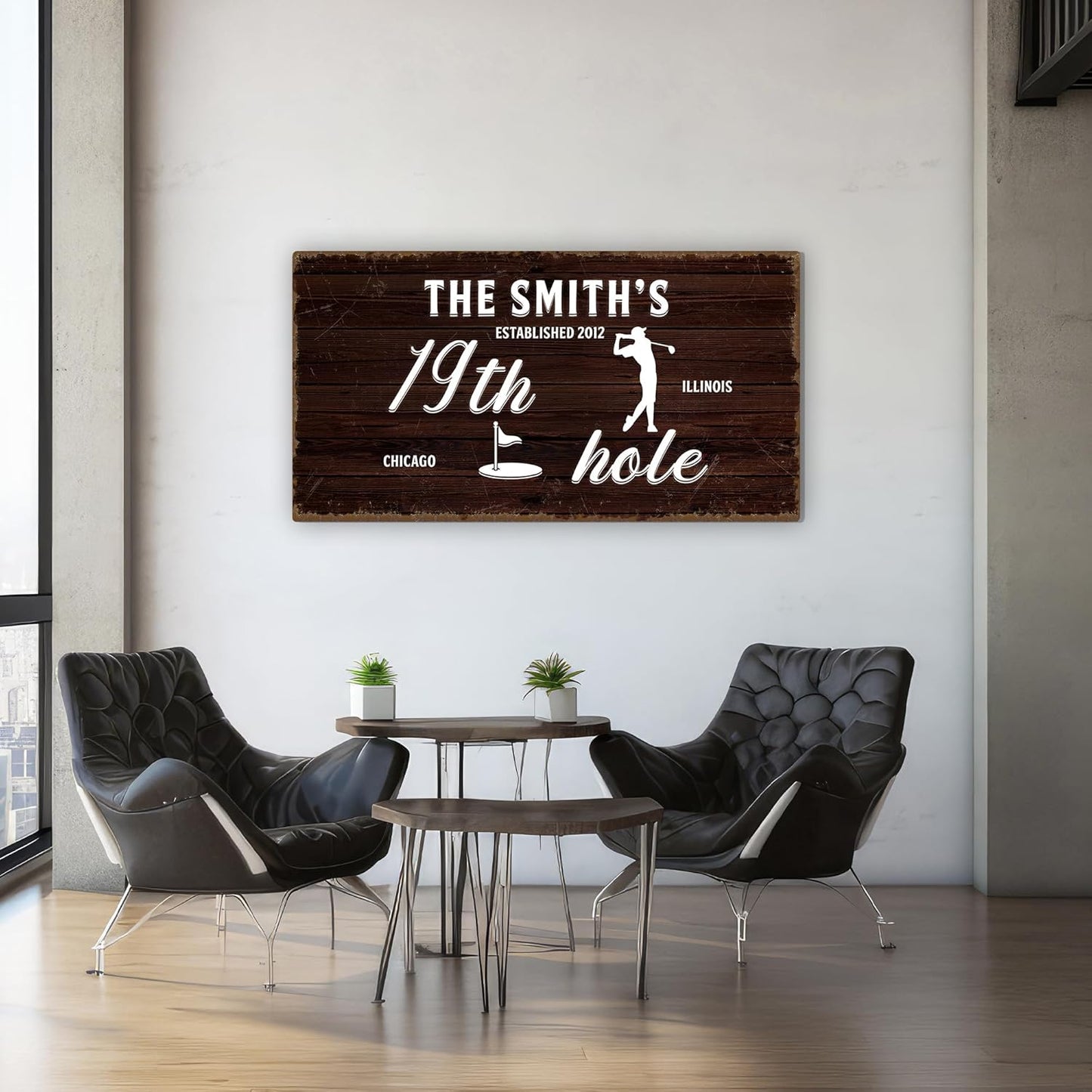 Golf Sign, 19th Hole, Retro Wall Art, Golf Wall Decor, Personalized Vintage Golf Sign for Man Cave Bar, Golfing Room, Golf Decor for Men Husband Boyfriend Dad (Golf Art with a Golfer)