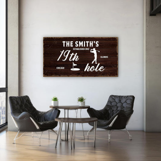 Golf Sign, 19th Hole, Retro Wall Art, Golf Wall Decor, Personalized Vintage Golf Sign for Man Cave Bar, Golfing Room, Golf Decor for Men Husband Boyfriend Dad (Golf Art with a Golfer)