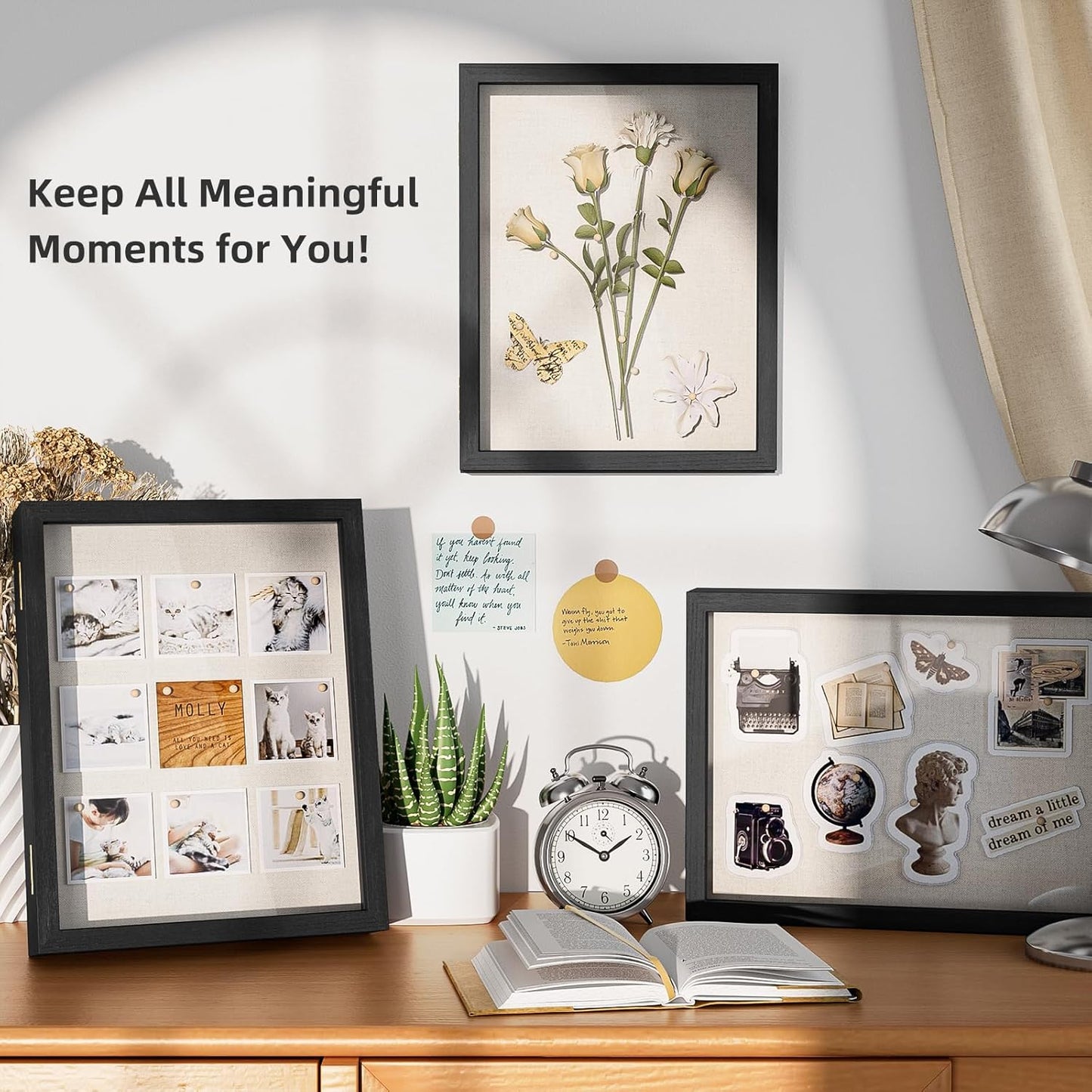 Love-KANKEI Shadow Box Frame 13x16.5 inch, Large Shadow Box Display Case with Linen Back Memorabilia Awards Medals Photos Memory Box Gift Black