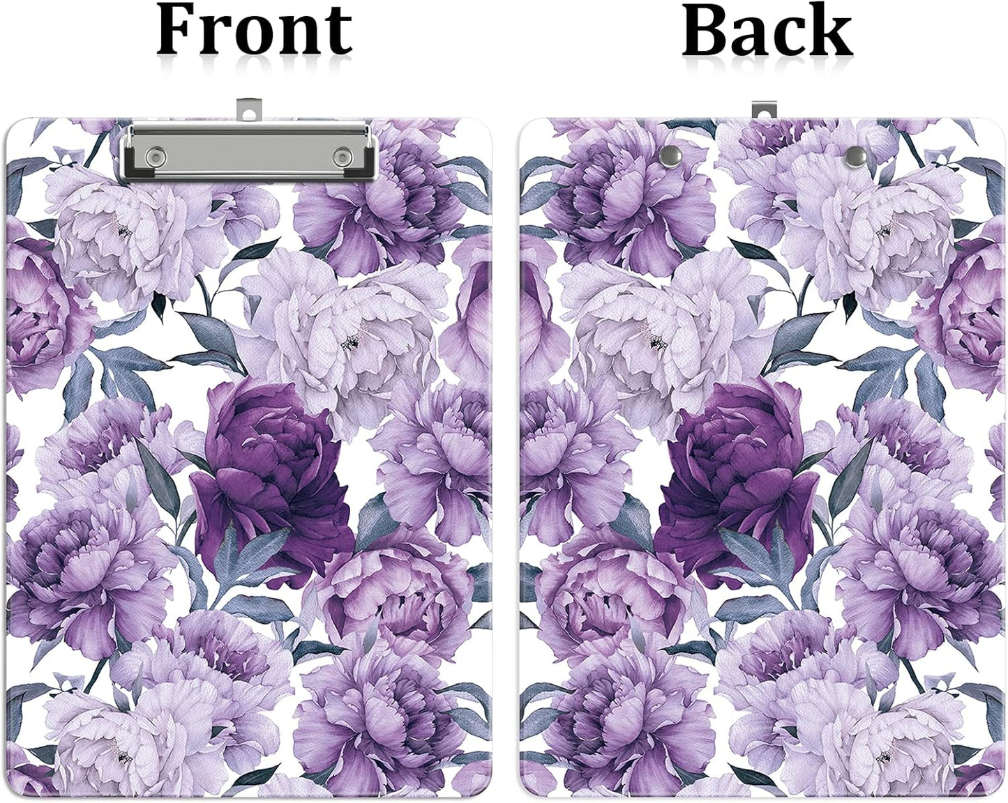 Plastic A4 Clipboards, Cute Clip Board Stardard Letter Size 9 x 12.5 in, Office Decorative for Students Women Men and Kids, Purple Flower