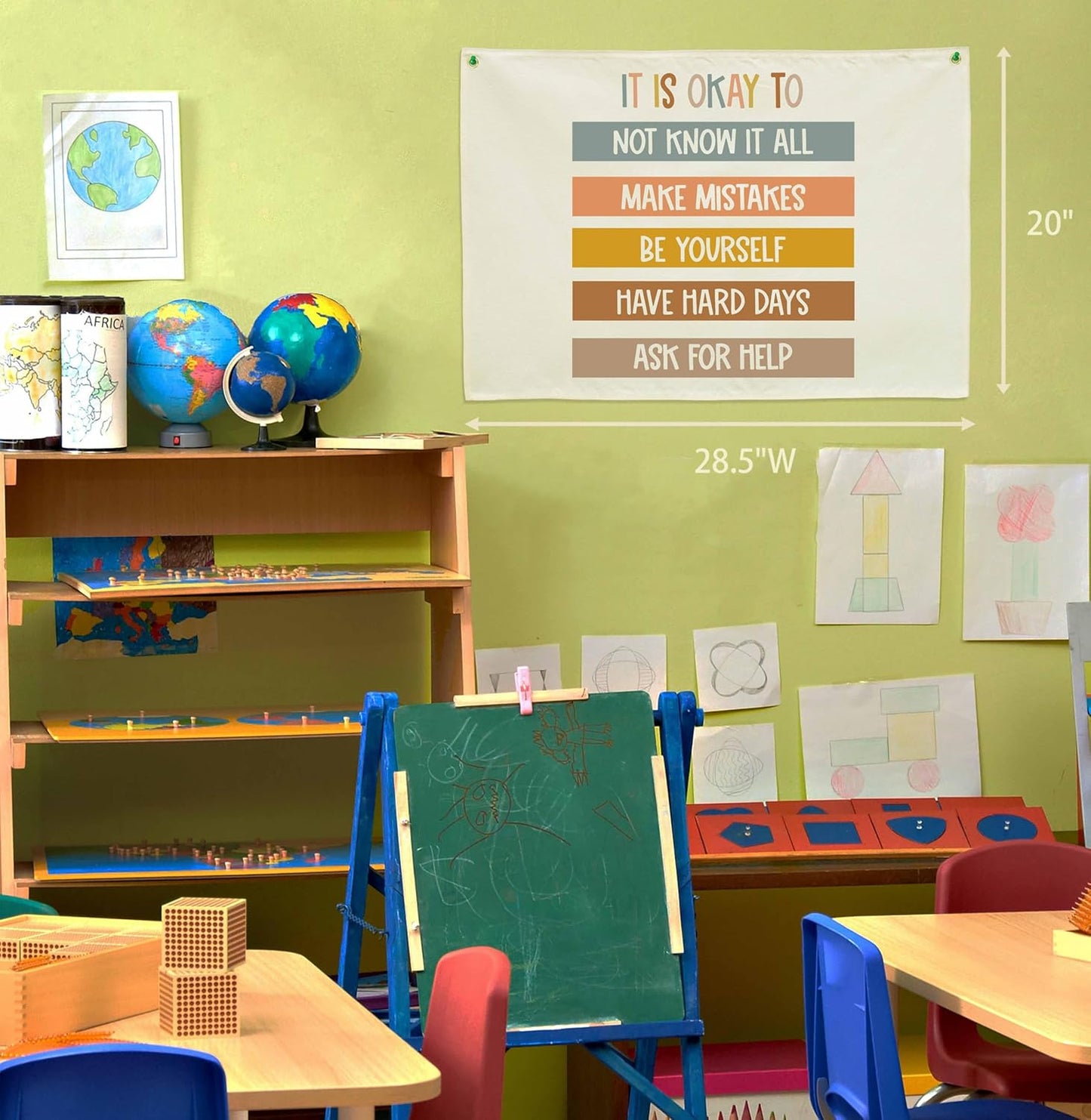 Classroom Decor-Classroom Wall Poster-Child Art-Teacher Present-Nursery Decor-Rectangle Banner Flag Wall Decor-Positive Affirmation Motivational Growth Quote-Christmas Gift-It Is Okay-28.5"L×20"W