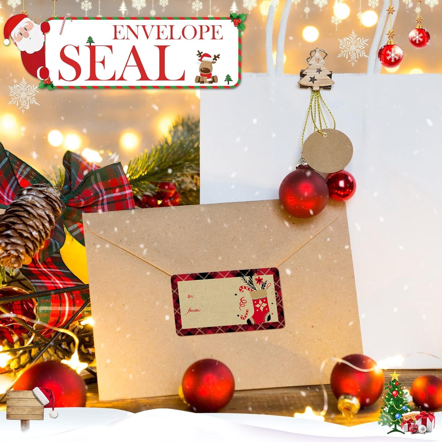 Outus 500 Pieces Christmas Tags Self Adhesive Gift Tags for Xmas Presents Christmas Name Labels Stickers for Wrapping Paper Festival Birthday Holiday Decor(Vintage Style,2.95 x 1.6 Inch)