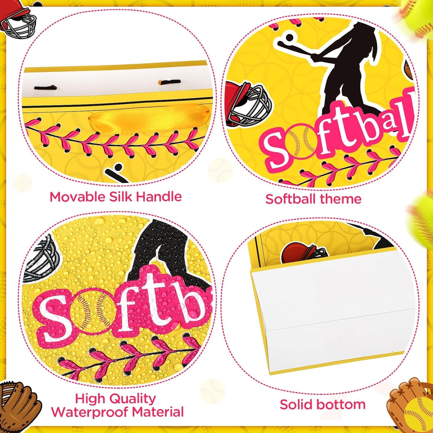 Softball Party Gift Bag Large Softball Gift Wrapping Bag with Tissue Paper Greeting Card Decorations for Sport Party Favor Softball Birthday Goodie Gifts Treat Wrap Bags for Girls Women Team Supplies