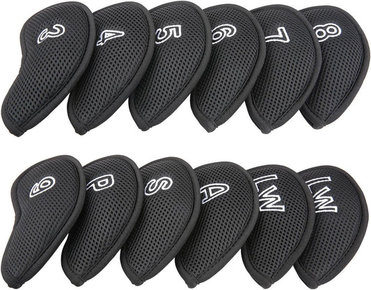OGECLF Black Thick Mesh Golf Iron Head Covers 3,4,5,6,7,8,9,P,S,A,Lw,Lw fit Right Hand Irons