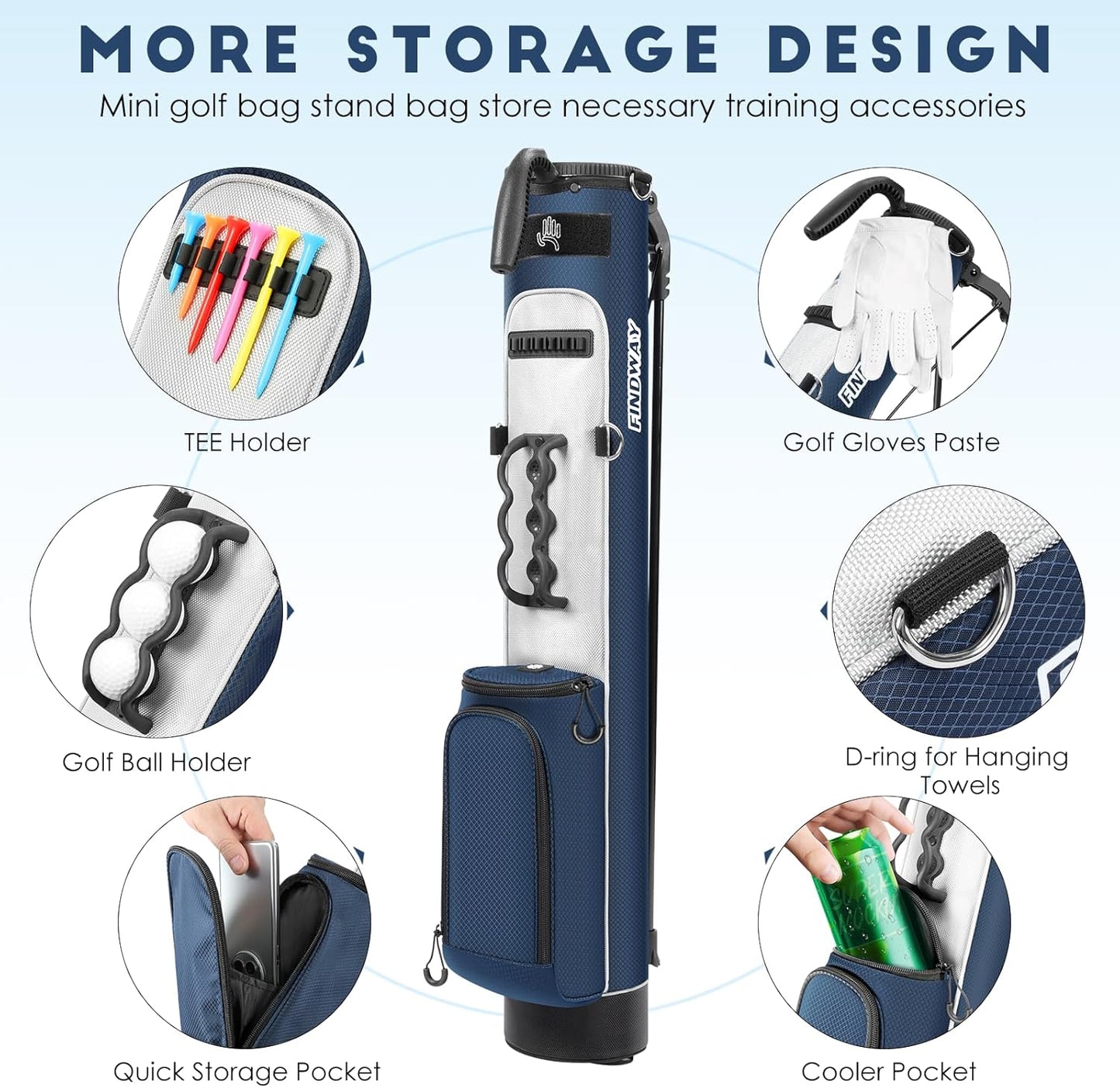 Findway Golf Stand Bag, Par 3 Golf Bag Pitch n Putt Small Golf Bag with Ball Holder and Cooler Bag, Lightweight Golf Carry Bag for Men Women
