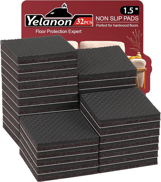 Yelanon Non Slip Furniture Pads -32pcs 1.5" Furniture Grippers Hardwood Floors, Non Skid for Furniture Legs,Self Adhesive Rubber Furniture Feet, Anti Slide Floors Protectors for Keep Couch Stoppers