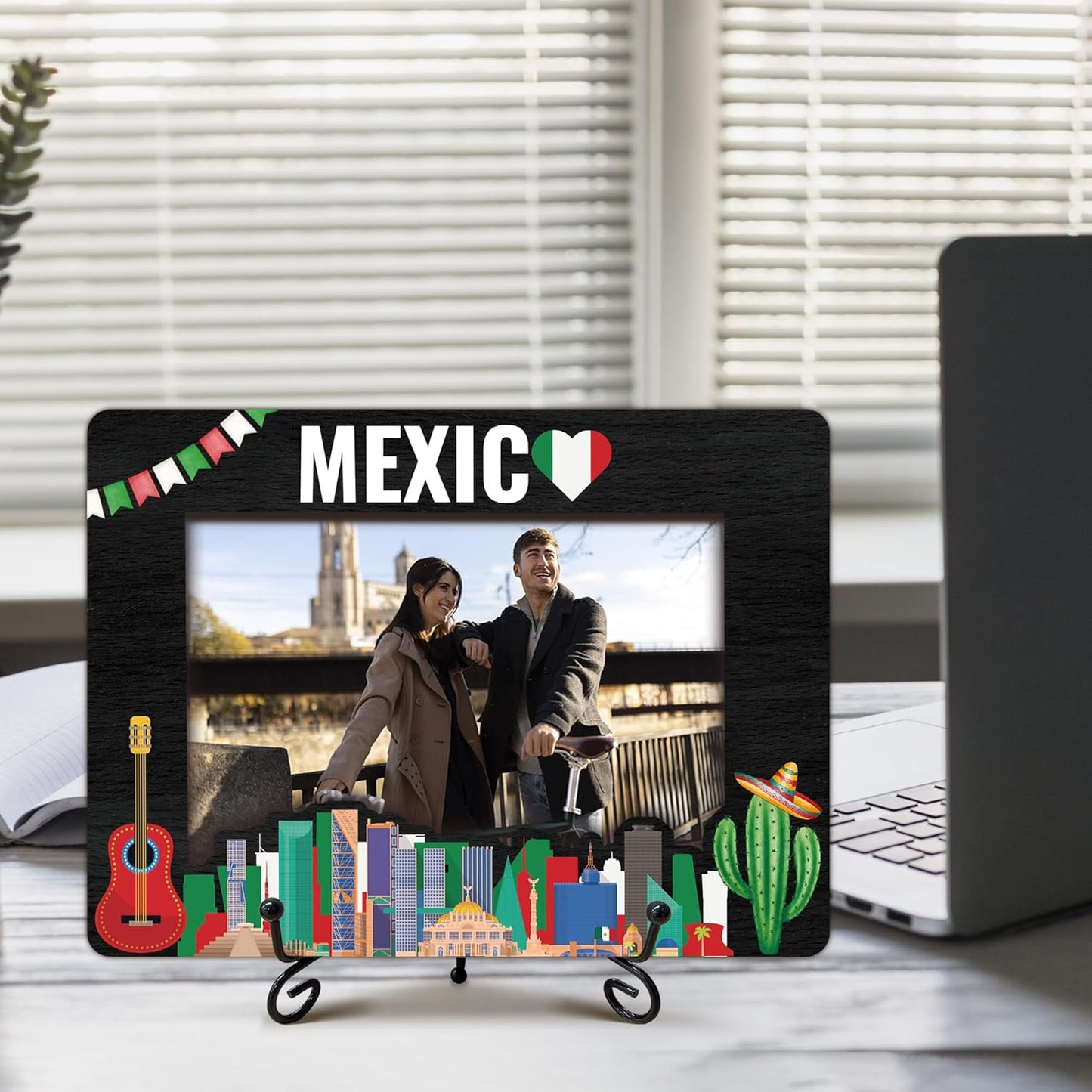 Mexic Travel Picture Frame, 5 x 8 Mexic Themed Wooden Photo Frame with Stand, Vacation Anniversary Honeymoon Gifts For Friend Family Couples, Home Office Desk Decorations-A10