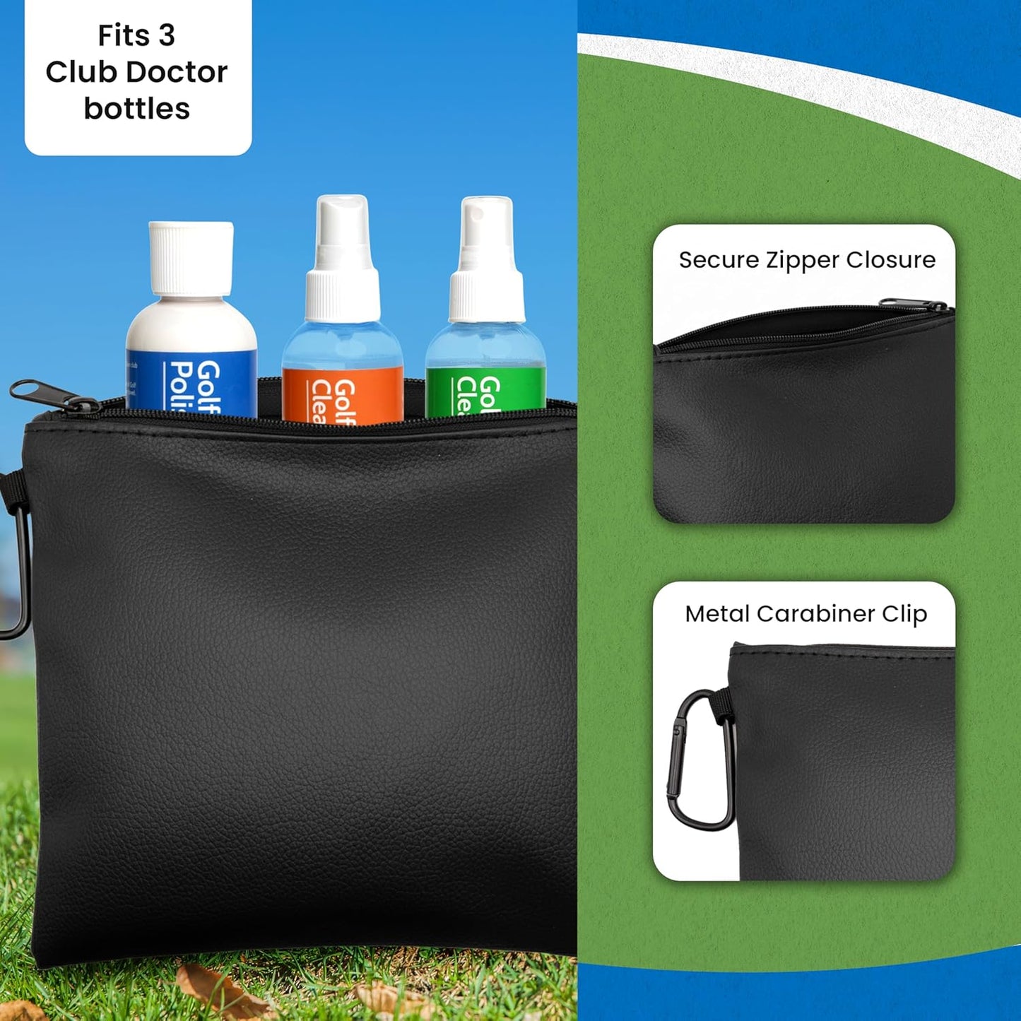 Club Doctor - Golf Valuables Pouch – Premium Zippered Golf Accessories Bag with Metal Carabiner, Compact & Durable Organizer for Tees, Balls, Divot Tools, and Valuables