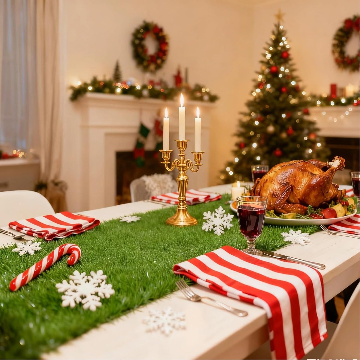 XLX TURF Artificial Grass Table Runner 72 Inches - Green Fake Grass Turf Christmas Football Golf Birthday Party Decorations Table Centerpiece for Safari Theme Baby Shower