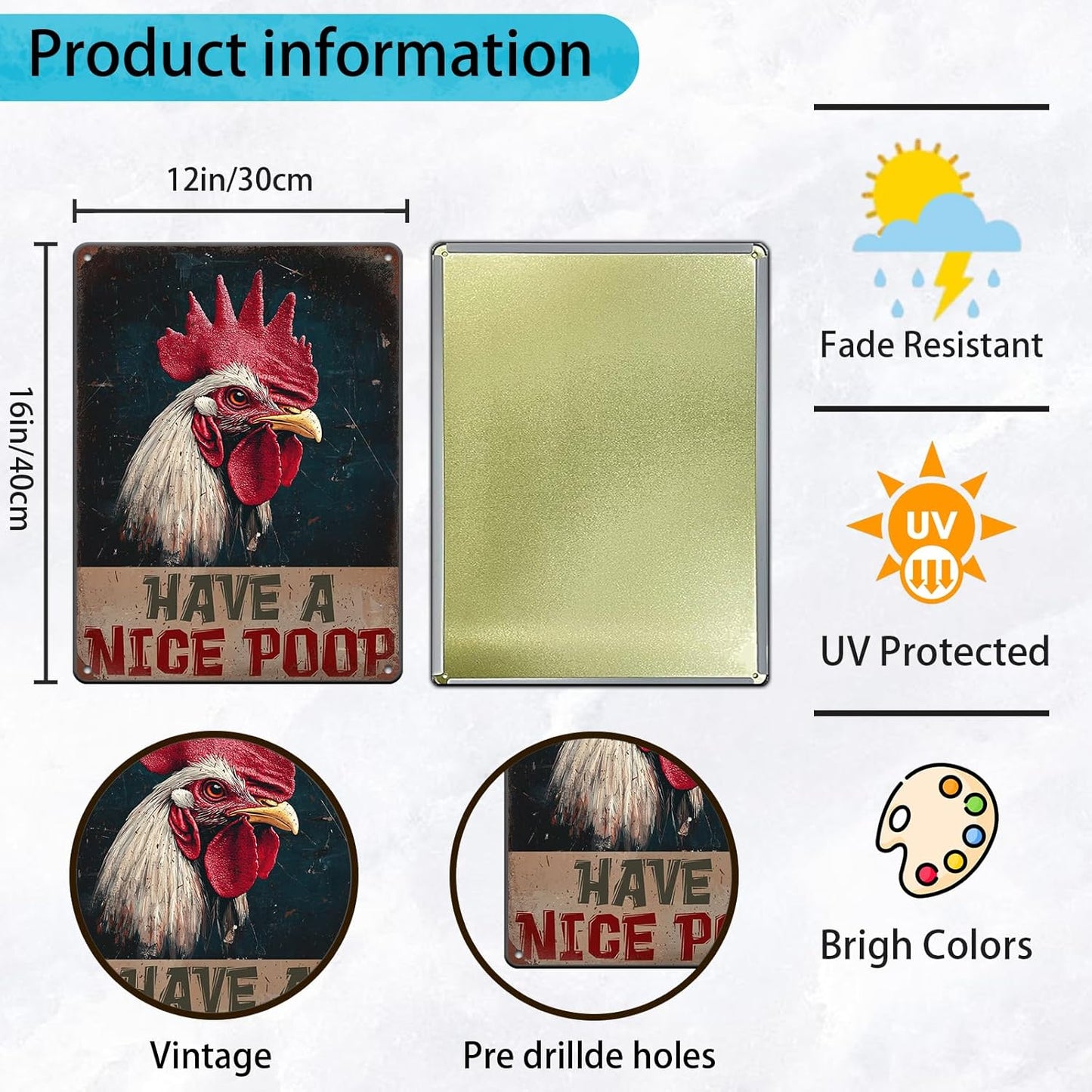 Vintage Chickens Have A Nice Poop Metal Tin Sign 12x16 Inch Chicken Funny Metal Poster Funny Chicken Tin Sign Home Kitchen Garden Bar Pub Restaurant Bathroom Are Wall Decor