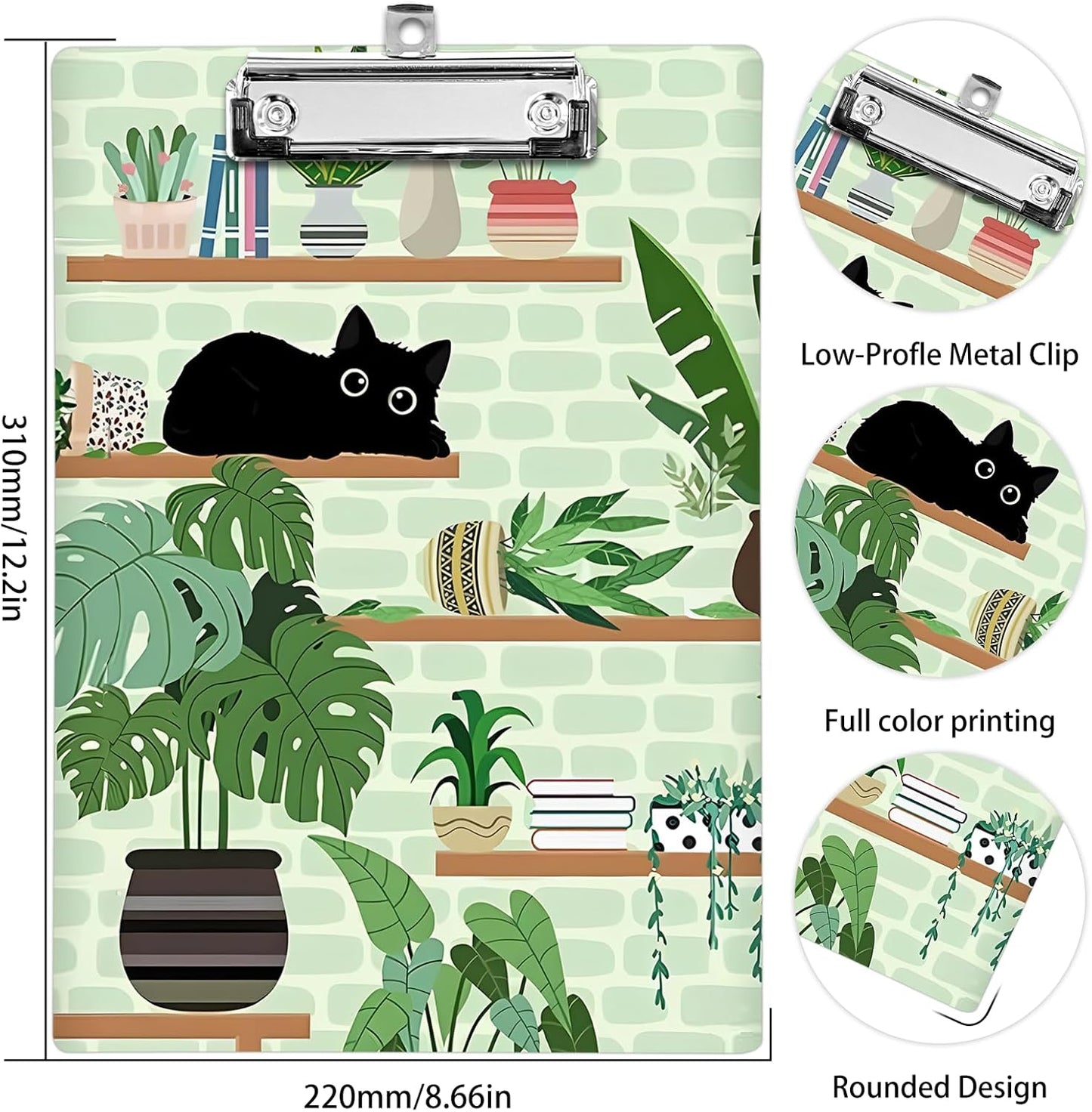 Plastic A4 Clipboards, Cute Fashion Clipboard Decorative, 12.2" x 8.7" Standard A4 Size Clipboards, Plastic Acrylic Clipboard for Teacher, Social Worker, Students,Women, Office Supplies(Black Cat)