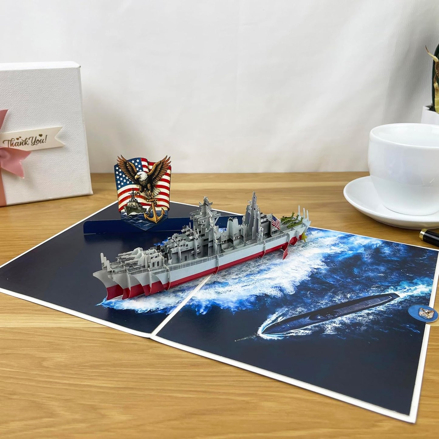 3D Navy Ship Popup Card - Handmade Military Paper Art for Birthday, Anniversary, Christmas, Father’s Day, Veterans Day - Unique Gift for Him, Her, Sailor, Veteran, Navy Lover