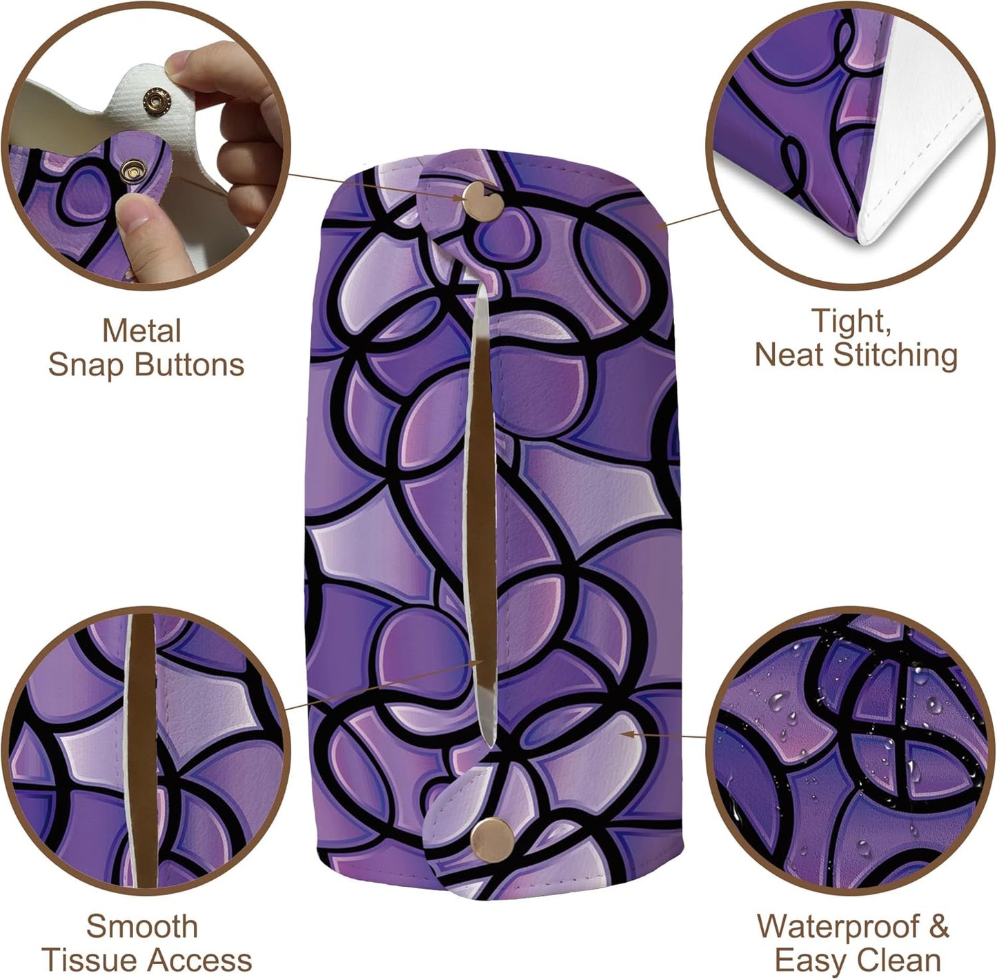 Abstract Purple Stained Glass Tissue Box Cover Holder – Rectangular Tissue Organizer, Decorative Napkin Box Case for Home, Office & Car