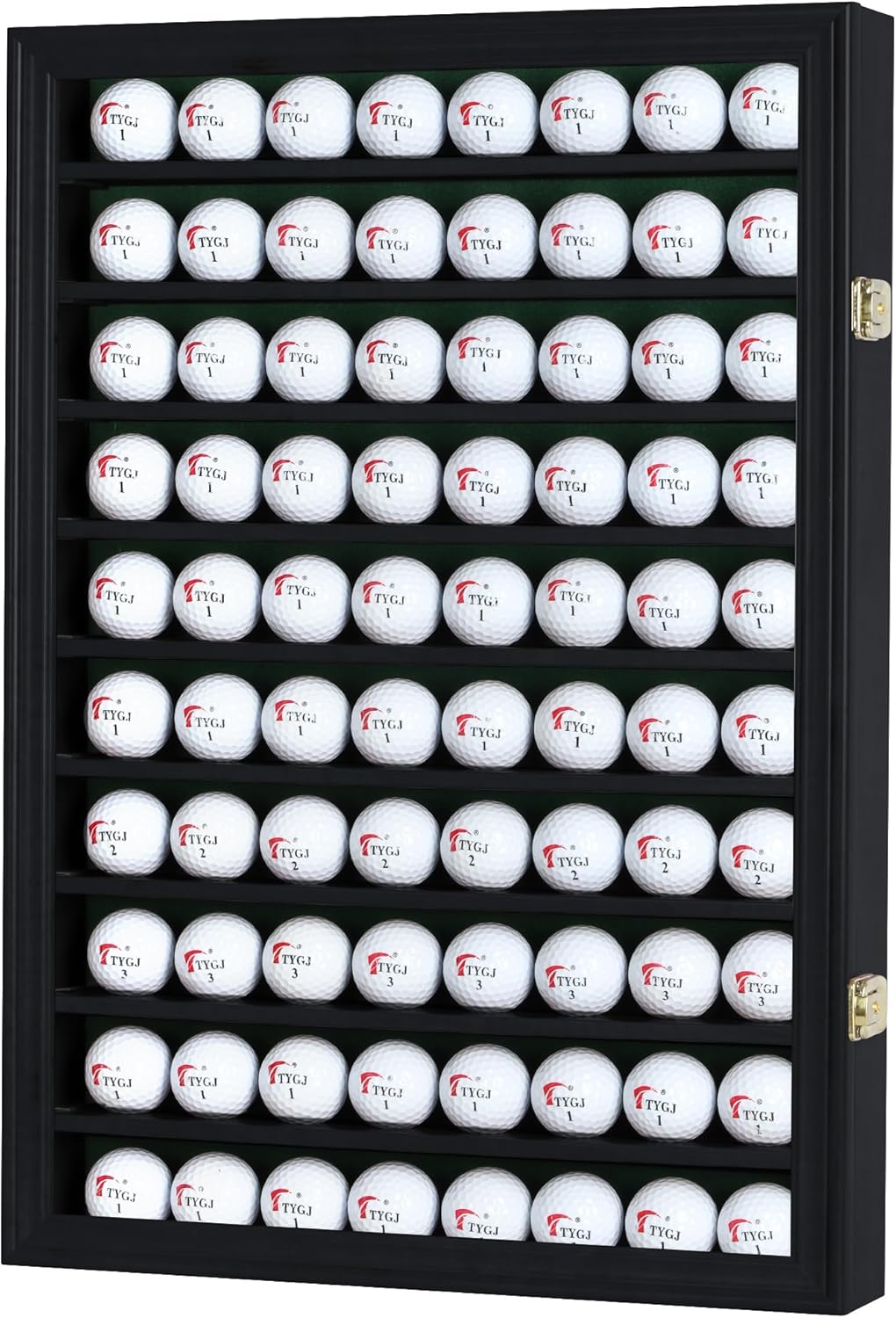 DisplayGifts 80 Golf Ball Display Case Cabinet Wall Rack Holder Solid Wood Frame with 98% UV Protection Lockable Acrylic Door, Wall Mounted or Stand Great Golfer's Gift