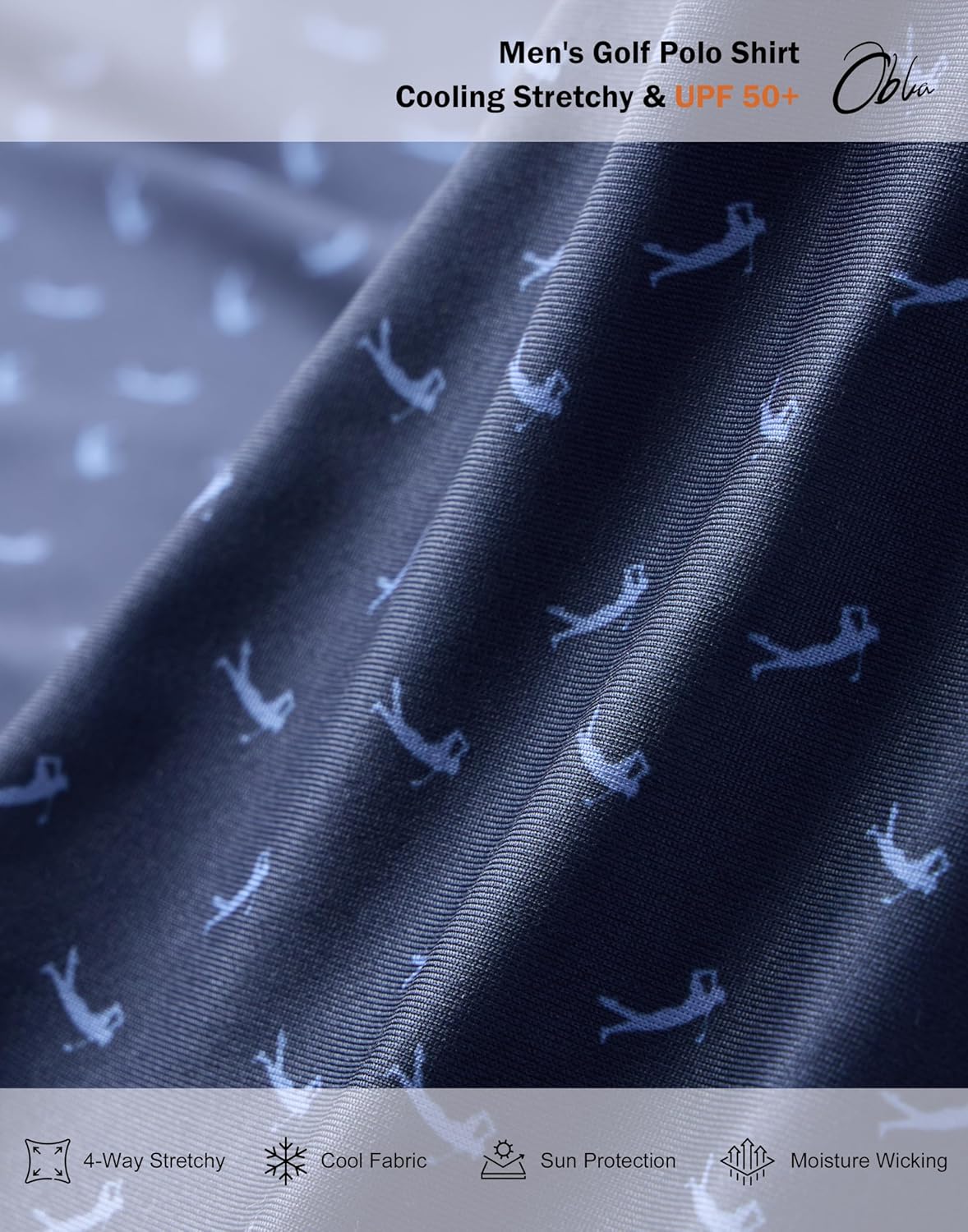 Obla Mens Golf Polo Shirts Short Sleeve Dry Fit Performance Moisture Wicking Casual Print Collared Golf Shirts for Men