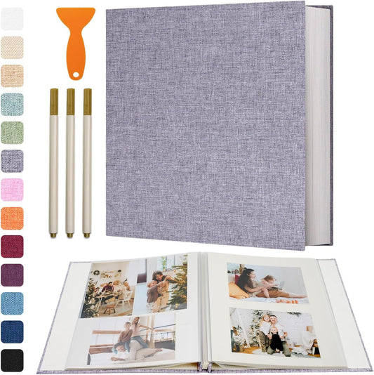 Vienrose Photo Album Self Adhesive 4x6 5x7 3x5 8x10 Scrapbook Album DIY Scrap Book with Metallic Pen 120 Pages Grey
