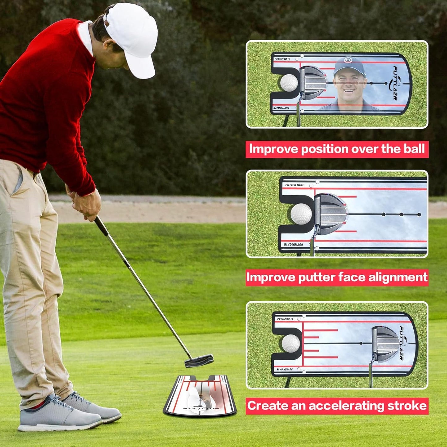 Golf Putting Mirror with 6 Tees, Putting Mirror Training Aid for Golf Practice Putting Trainer, Golf Gifts for Men