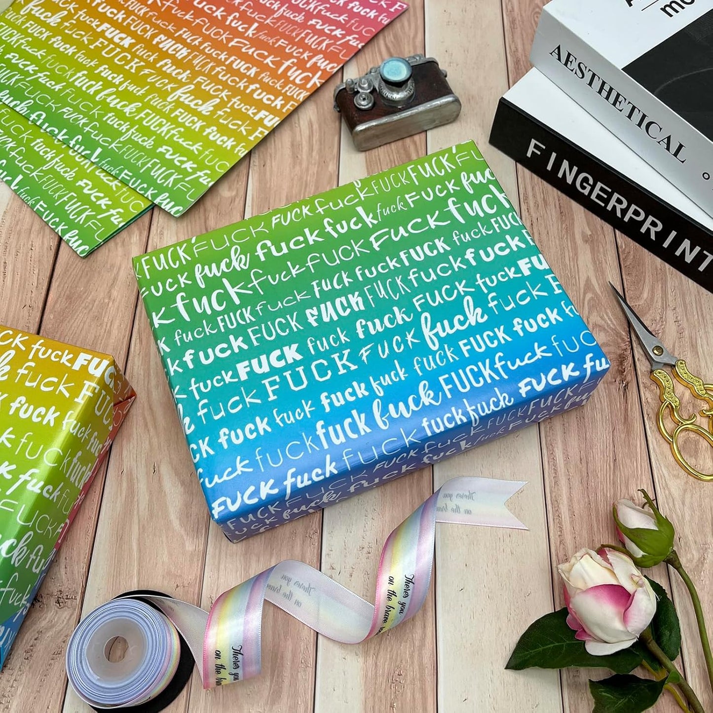 Dtiafu Funny Wrapping Paper Rude Words Gift Wrap for Women Men Adult Friends - 6 Pcs Colorful Rainbow Gift Wrap - Great for Birthday Wedding Christmas - 20 x 28 Inch Per Sheet