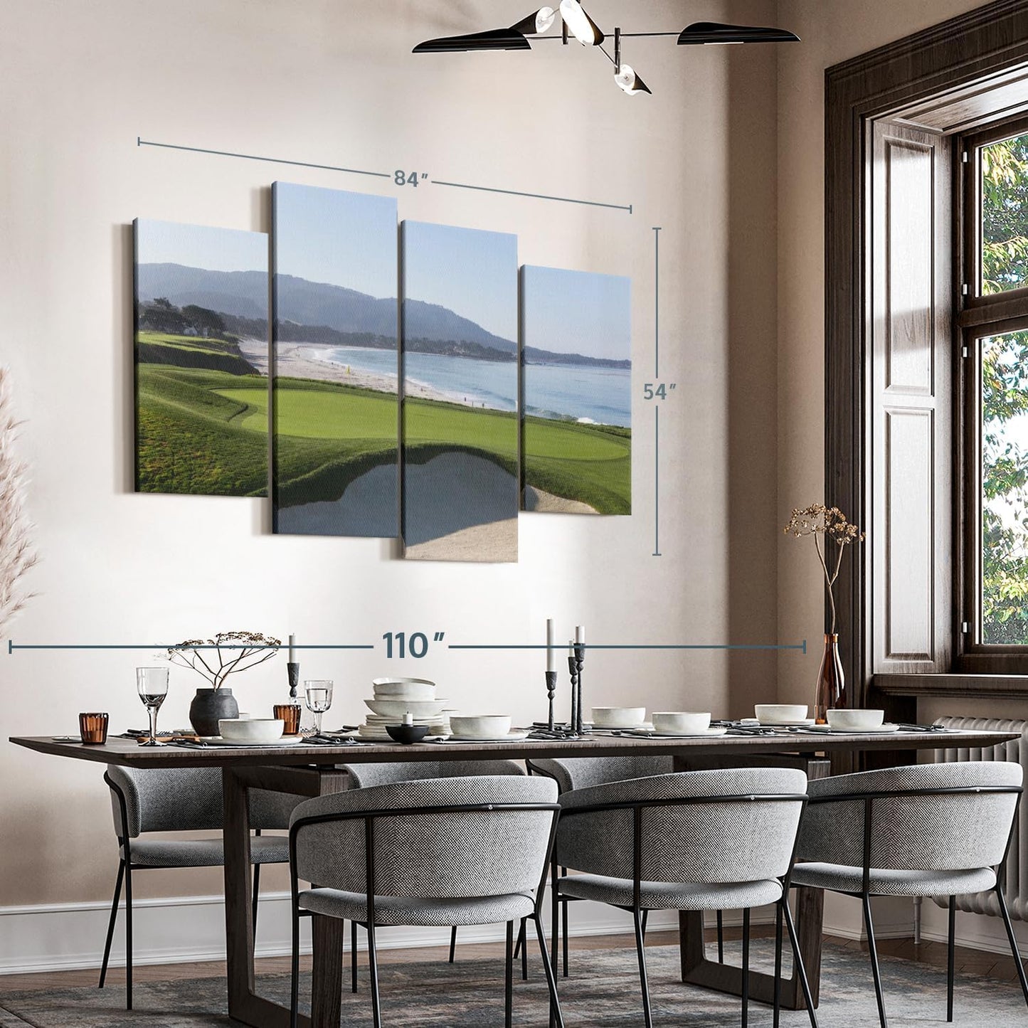 Elephant Stock Monterey CA Golf Course Wall Art - Horizontal Canvas - 4-Piece Living Room Wall Decor - Photography Sports Canvas Print - Blue and Green Decor for Wall - 84" X 54"
