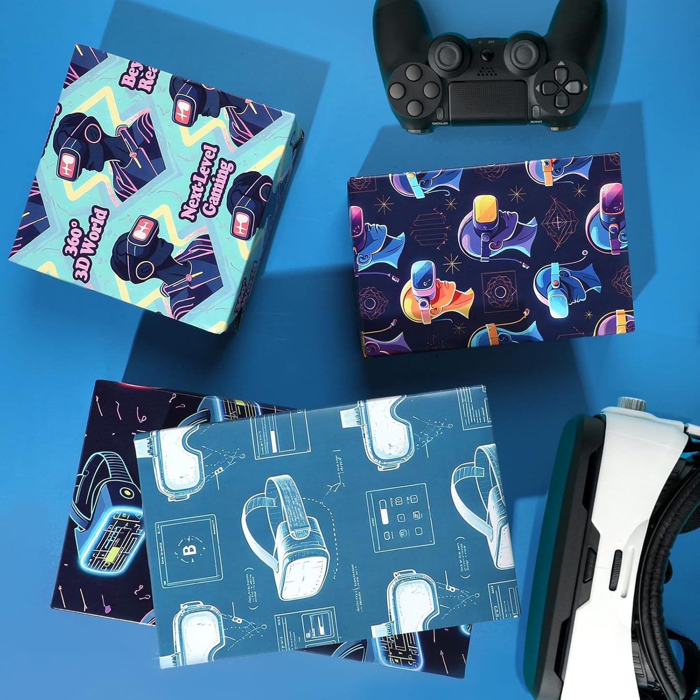 Pineraap VR Themed Wrapping Paper 12 Sheets Virtual Reality Gaming Gift Wrap for VR Lovers,Gamers,Tech Enthusiasts,20"×28"