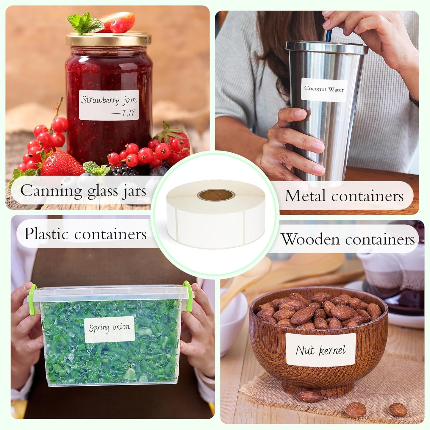 ESSENTIAL 500 Dissolvable Food Labels, 1 x 2 Inch Blank White for Food Storage, Containers, Mason Jars, Freezer(1 Roll - 500 Labels)