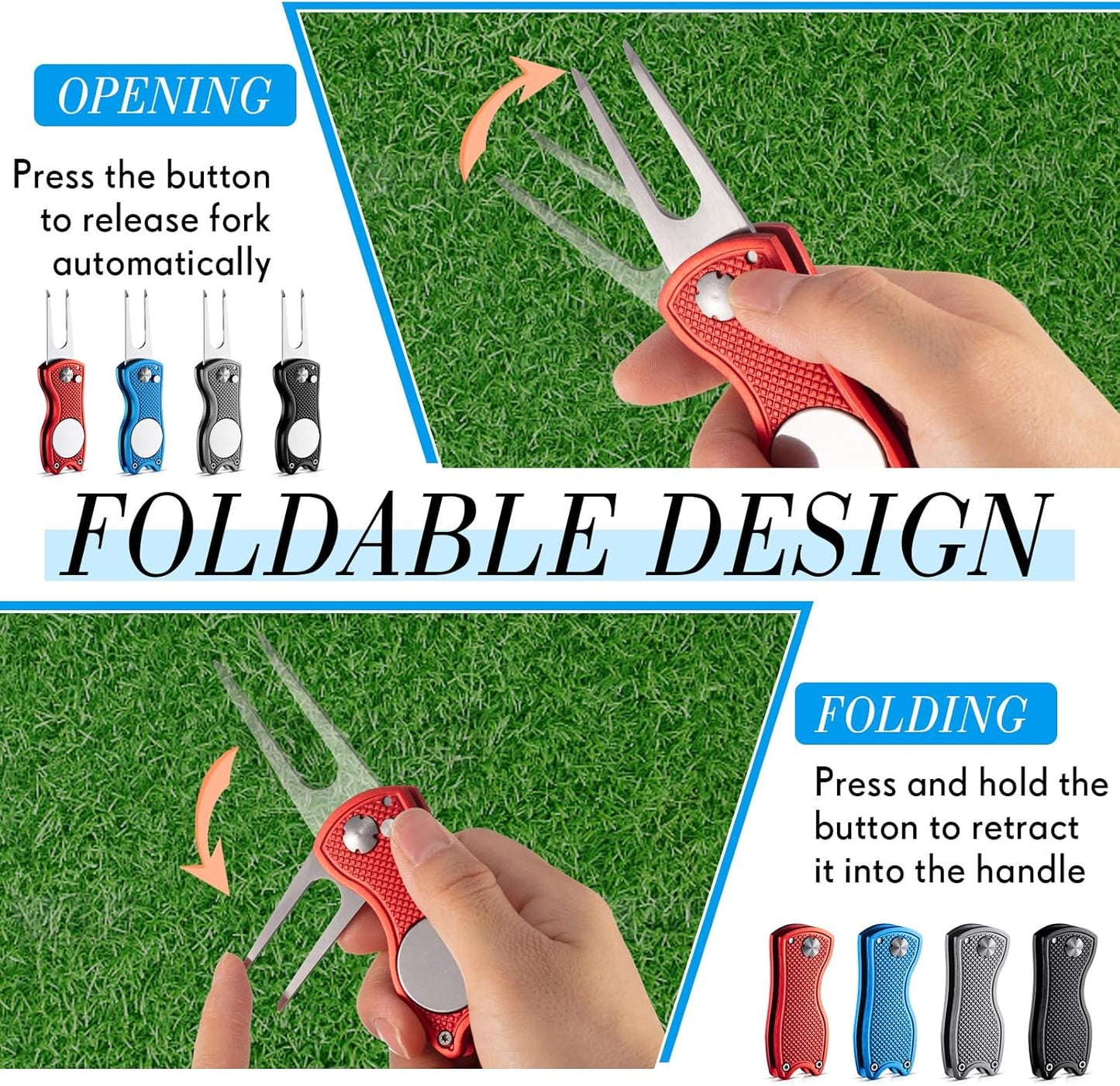 Poen 12 Pcs Golf Divot Tool Golf Repair Tool with Magnetic Ball Marker and Popping Button Metal Foldable Switchblade Repair Fixer for Golfers Prizes