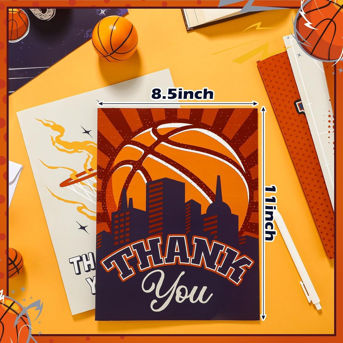 6 Pack Jumbo Thank You Card for Coach with Envelopes 8.5x11 Inch Thank You Cards Gifts from the Team Group Sports Themed Greeting Cards for Teacher Appreciation Gift(Basketball)