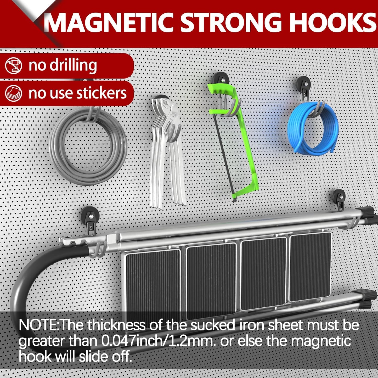 3-H Heavy Duty Magnet Garage Hooks 2 Pack, J Shape Strong Magnetic Hooks for Hanging Cordless Power Drill, Utility Magnetic Tool Holder for Metal Cabinet, Steel Pegboard, Toolbox, Garage(Grey)