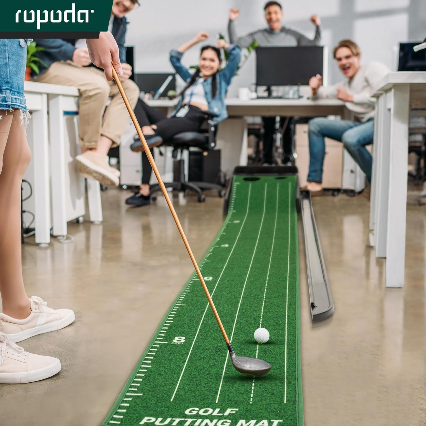 ropoda 9ft Golf Putting Green, Portable Putting Mat for Home and Office with Auto Ball Return Function, Golf Practice Putting Mat Aid for Indoor and Outdoor Use, Classic or with a Putting Mirror