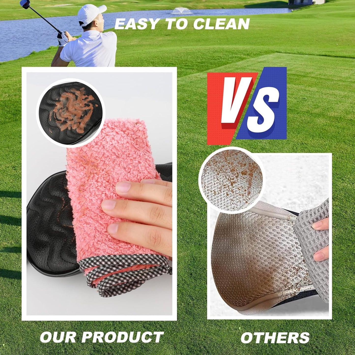 4pcs or 1pc Golf Club Head Covers for Woods, Driver, Fairway, Hybrid – Premium PU Leather with Interchangeable Tags & Magnetic Blade and Mallet Putter Covers