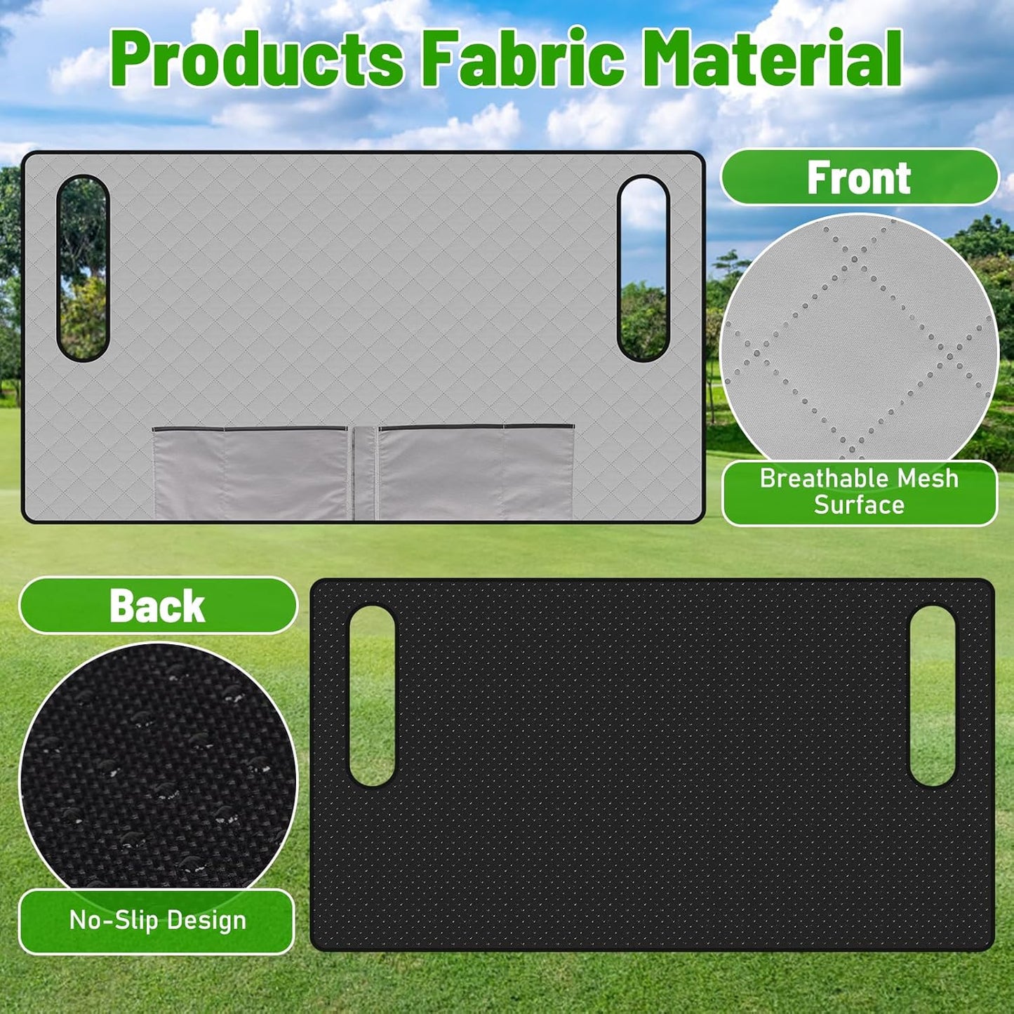 Kaskawise Golf Cart Seat Covers,Universal Golf Cart Seat Towel Blanket with 4 Front Pockets & Nonskid Bottom Fits for EZGO, Yamaha, Club Car DS Precedent and More 2 Person Seats Golf Carts (Grey)