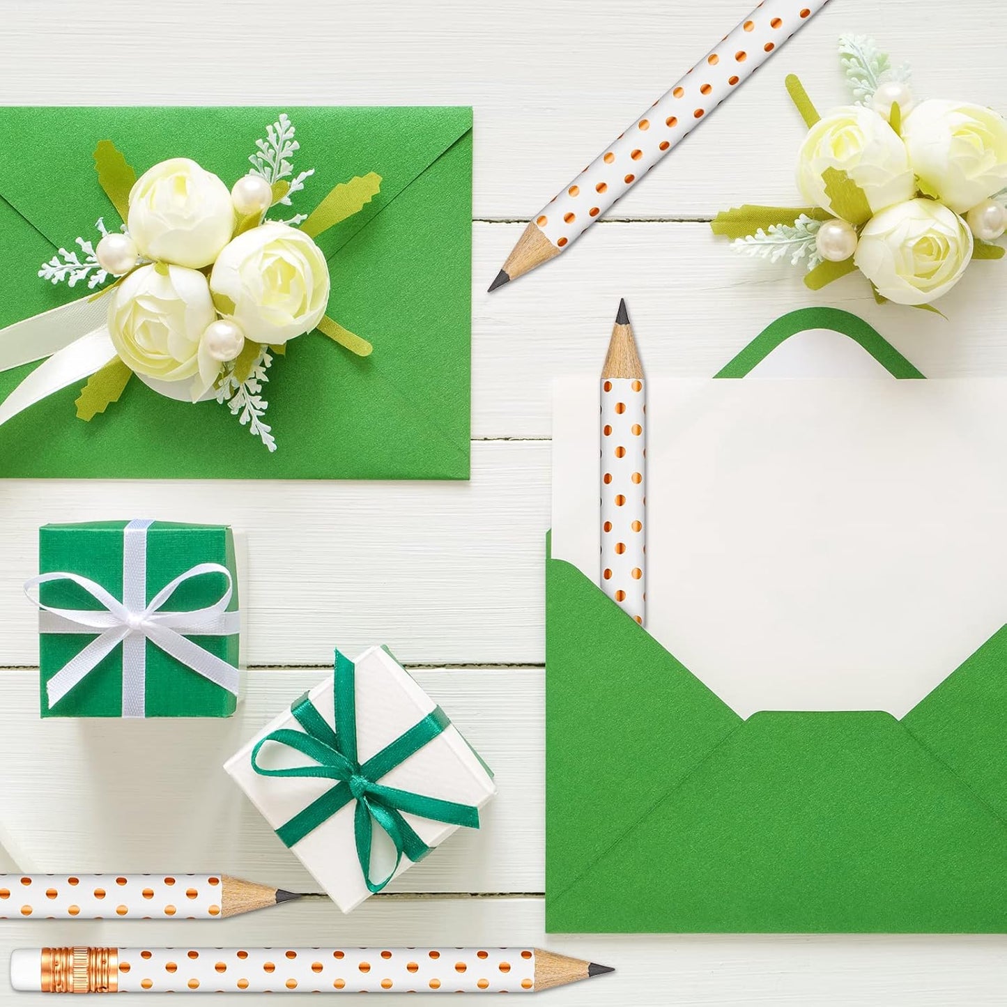 Crtiin 50 Pcs Mini Golf Pencils with Eraser Pre Sharpened 4 Inch Pocket Half Pencils for Bridal Shower Baby Shower Wedding Game School Office Supplies Party Favors Prize Gift(White and Rose Gold,Dot)