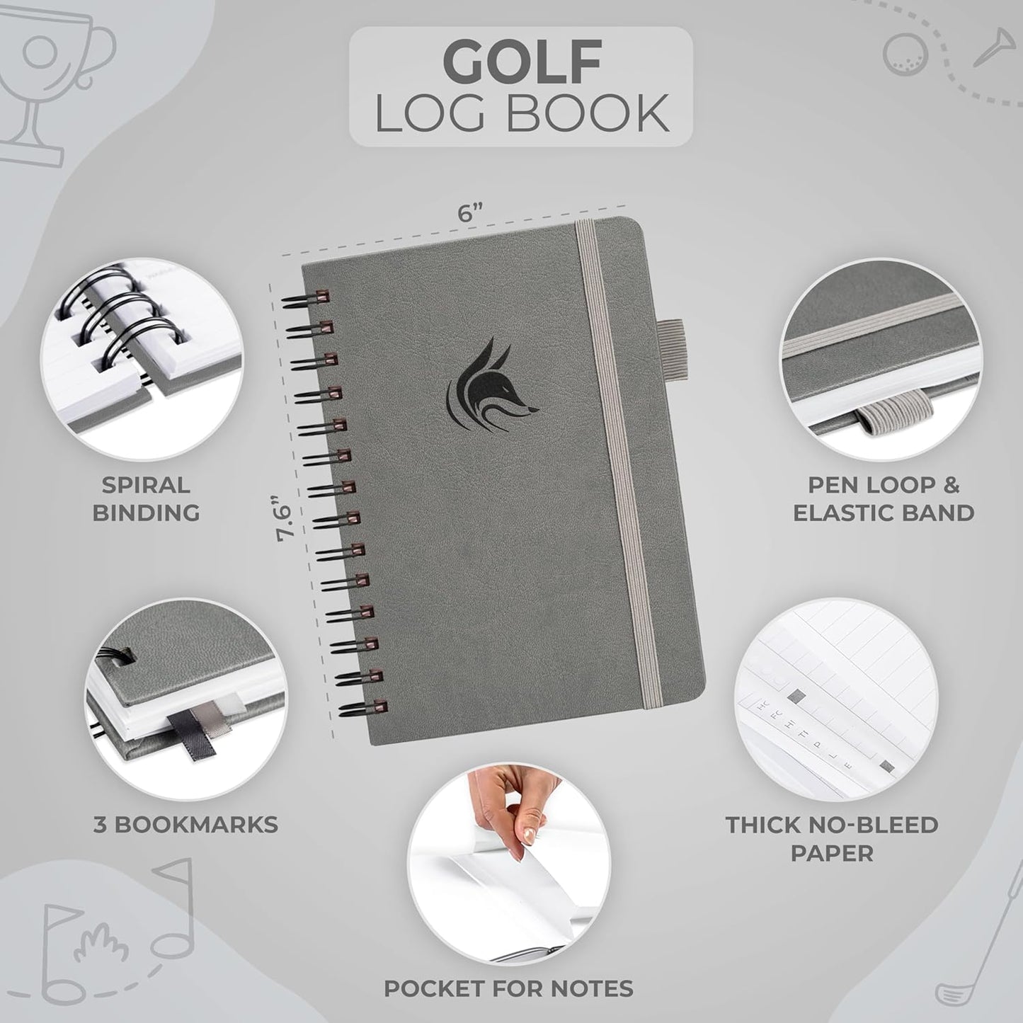 Clever Fox Golf Log Book – Small Training & Scorecard Journal – Pocket Notebook – Golf Practice Accessories & Gifts Ideas for Men (Gray)