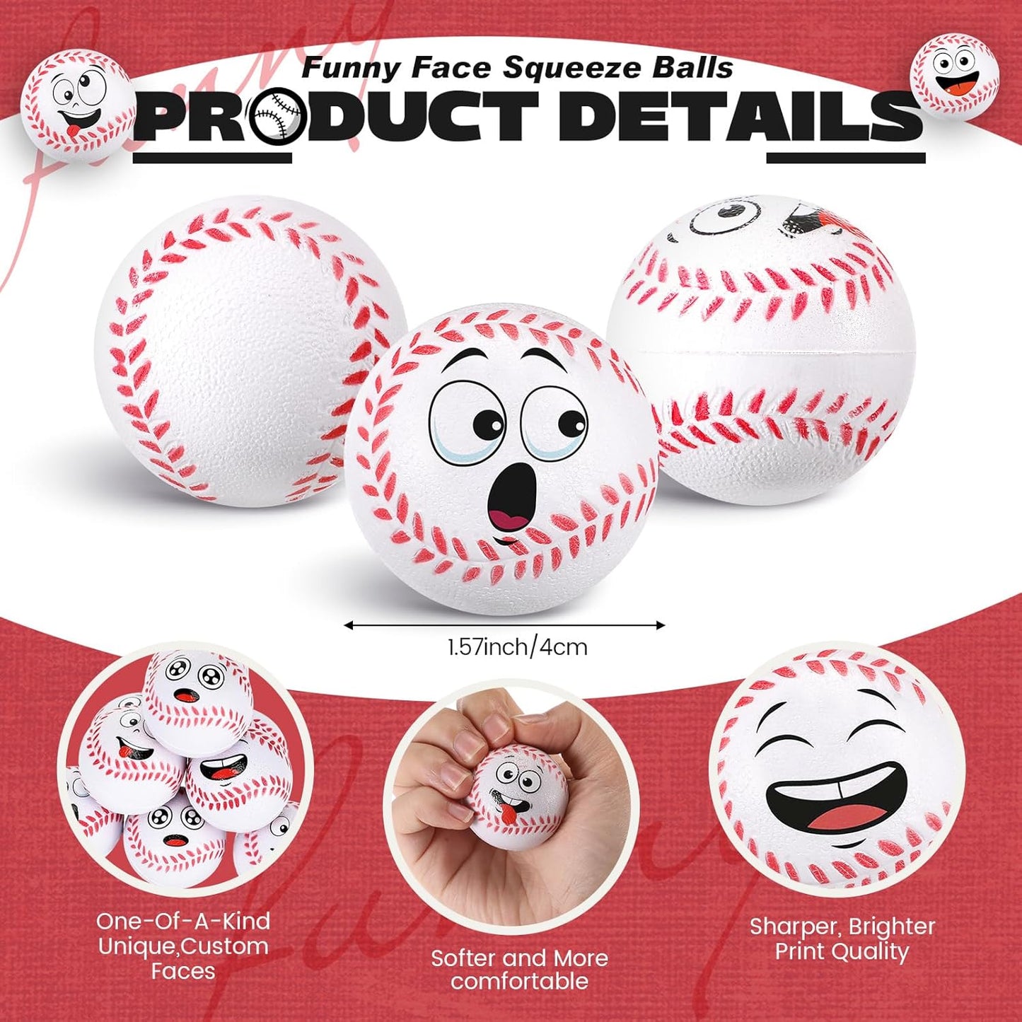 12 Pcs Mini Face Stress Balls for Boys Girls Sport Funny Face Squeeze Foam Balls for Stress and Anxiety Relief for Party Favors Birthday Gift Decoration(Baseball)