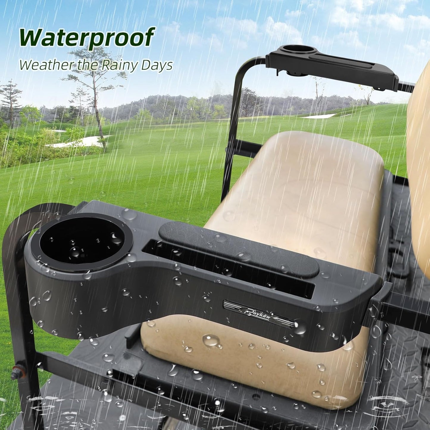 Roykaw Golf Cart Armrest with Cup Holder/Rear Seat Arm Rests Fit for EZGO/Club Car/Yamaha & Most Golf Cart, Upgrade 3rd Gen - with Phone Holder, No Drilling Required, Fit 1.0"/1-1/4" Square Tube Frame