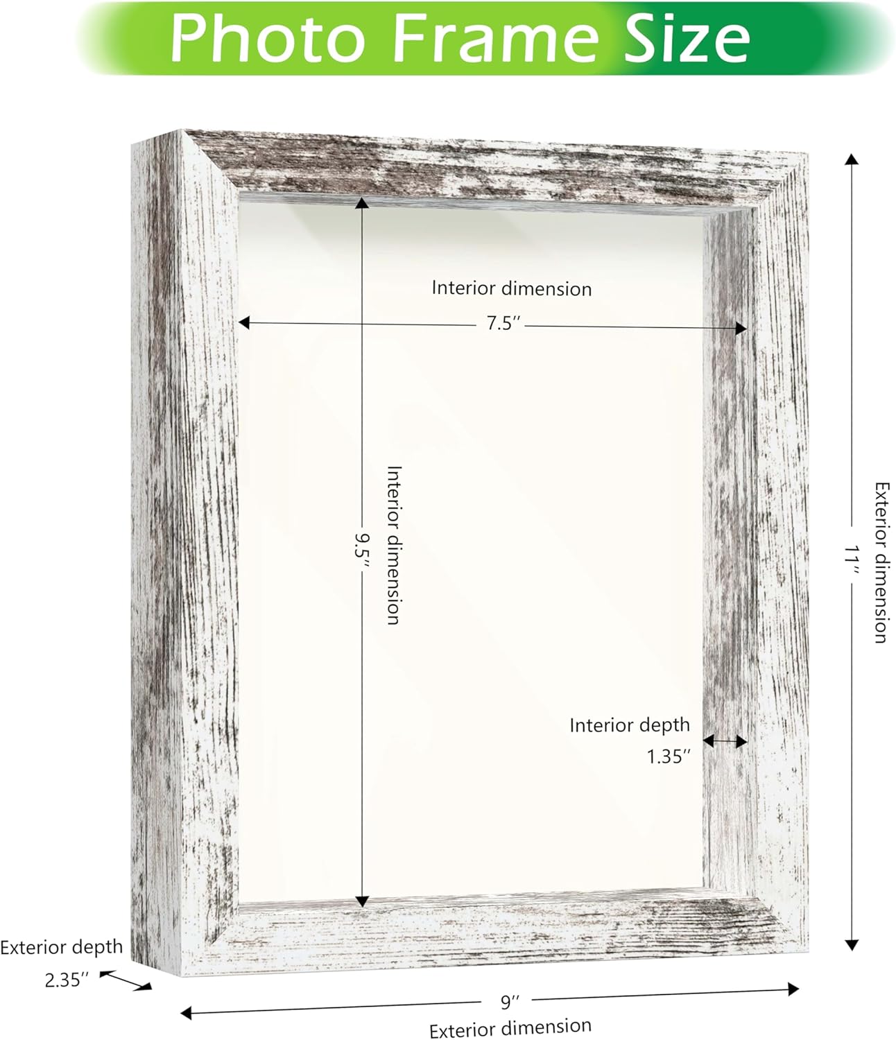 FrameWorks 8x10 Driftwood Wooden Shadow Box Frame – Soft Felt Back, Tempered Glass, and Included Elegant White Ball Push Pins