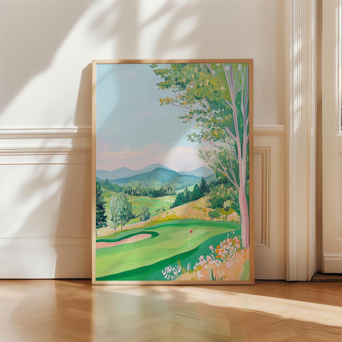 Golf Course Floral Pastel Art Print Posters - Premium Giclee Fine Art Prints - Golf Course Home Decor Posters, Golfer Art Prints for Home and Office Decor - Vintage Aesthetic, Ready to Frame